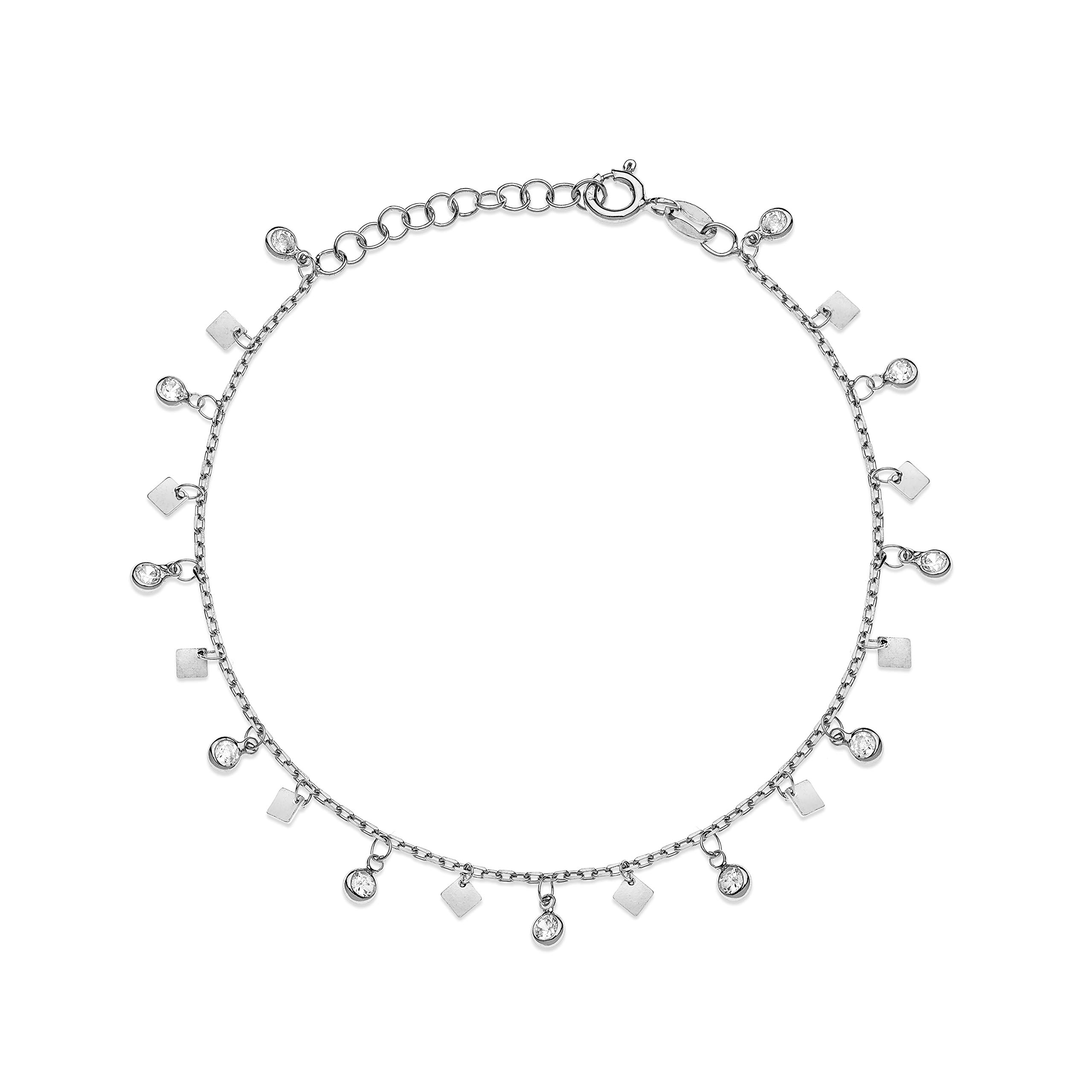 Aka Gioielli® Bracciale Donna Argento 925 Dorato Con Piccoli Pendenti Ovali E Pietre - Regolabile 18-21 Cm, Made In Italy, Regalo Ideale
