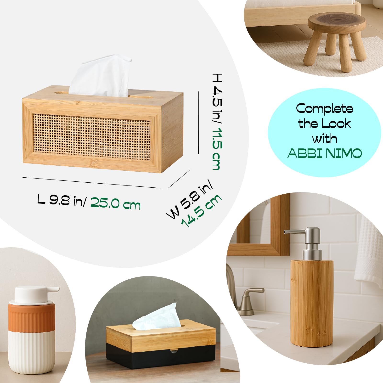 Lot de 2 grandes boîtes à mouchoirs rectangulaires en bambou naturel pour salle de bain, salon, chambre à coucher, bureau