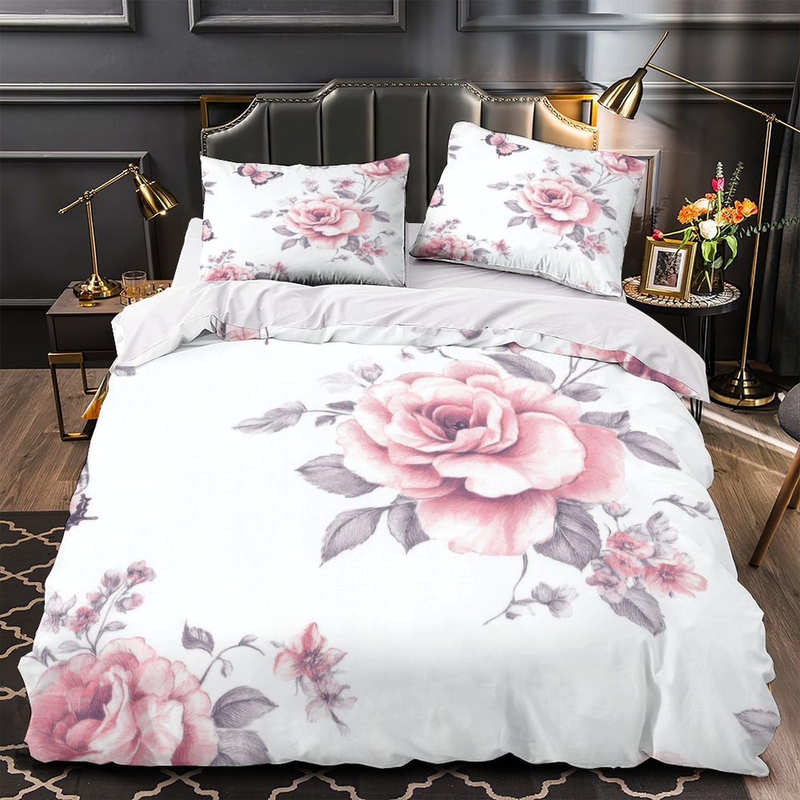 Housse de couette roses roses grand lit parure de lit cosy