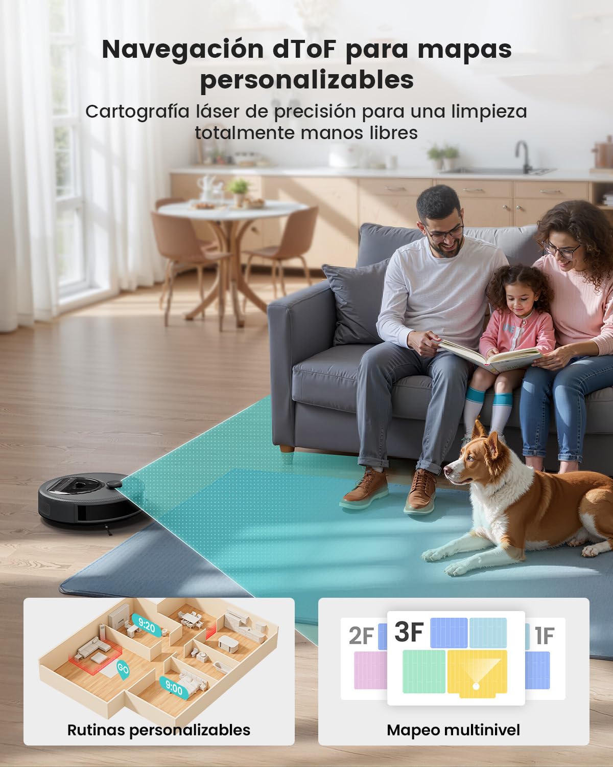 Lefant M330 Pro Robot Aspirador y Fregasuelos con Mapeo 3 en 1, Navegación dToF, 5000Pa, Diámetro 28cm, Evitación de Obstáculos PSD 190°, App/Alexa/i Watch, Ideal para Pelo Mascotas y Alfombras, Gris
