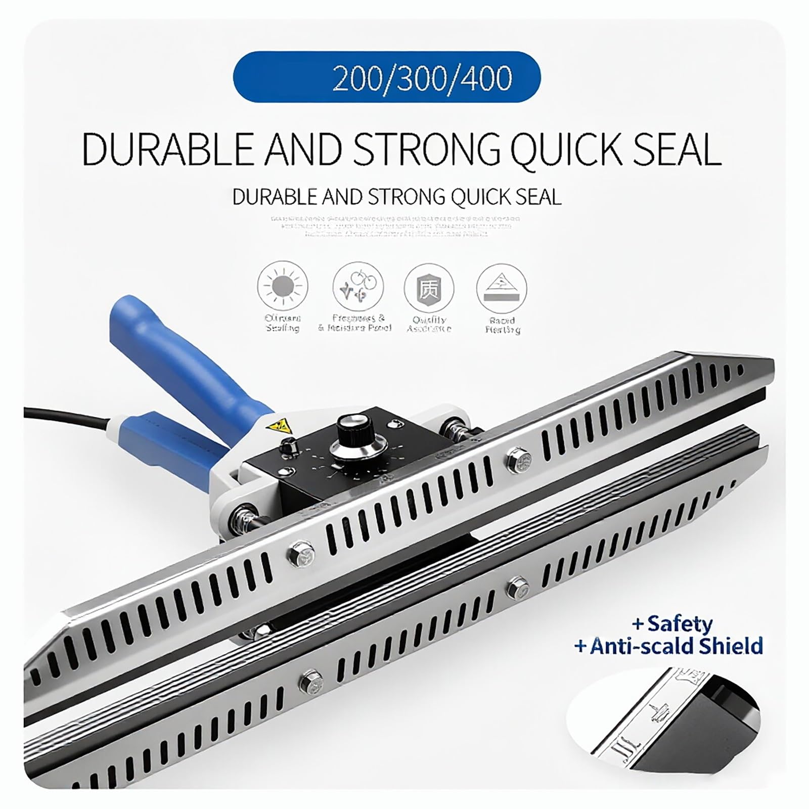Sellador térmico manual, máquina de sellado térmico de mano de 300 W con ajustable de 0 a 300 °C para película compuesta y bolsas de papel kraft, herramienta de crimpado portátil para embalaje