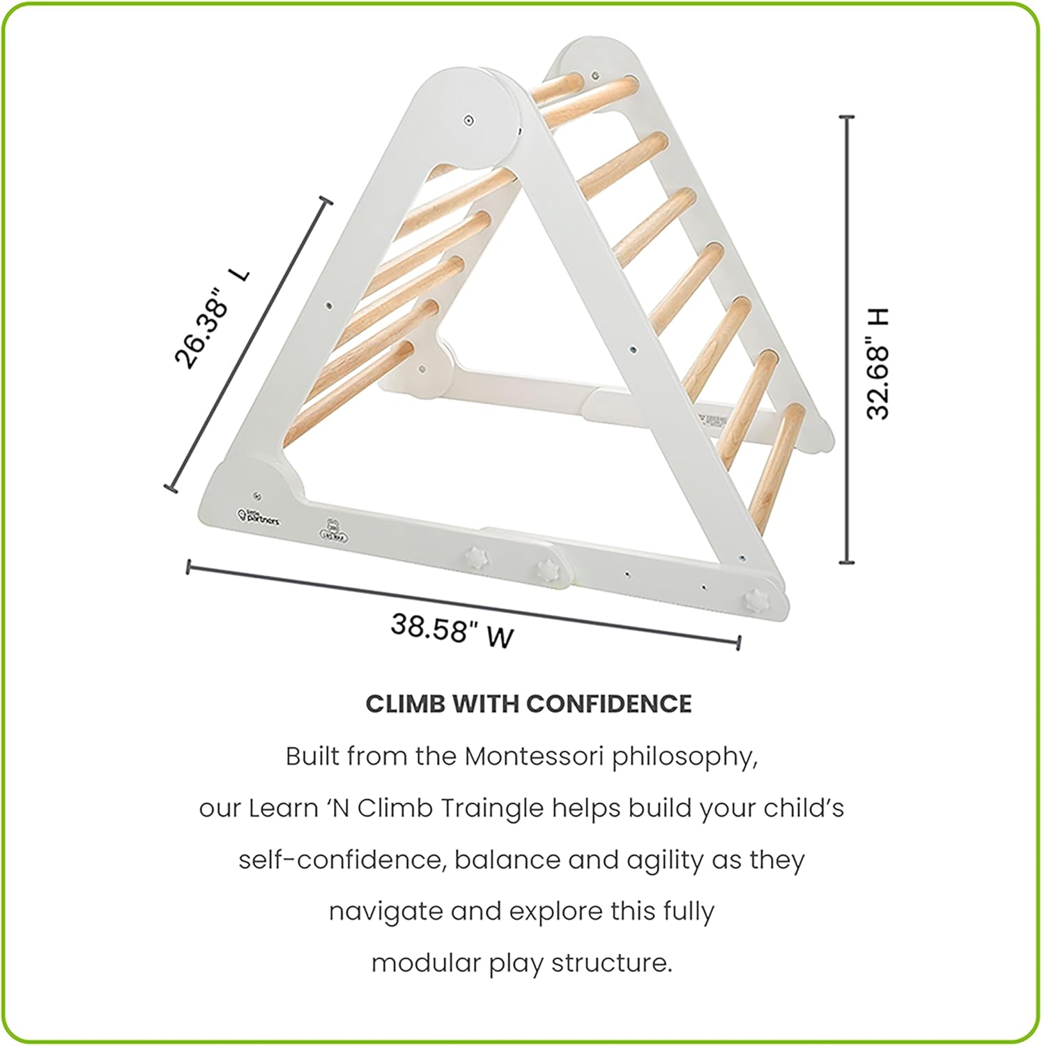 Little Partners Learn 'N Climb Foldable Wooden Climbing Triangle, Wood Climbing Gym for Toddlers, Triangle Climber for Skill-Building and Active Play, White & Natural