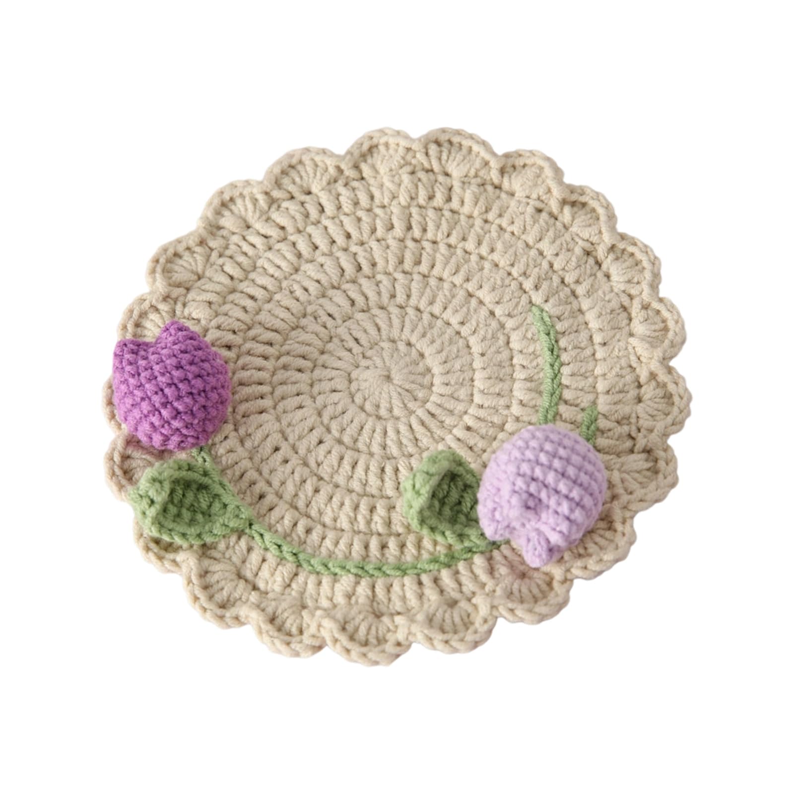 Oxxggkao Bright Double Headed Tulips Coasters Set Handcrafted Tabletop Accessories Ideal for Dining Room and Gatherings Decorative Tulips Beverage Mats