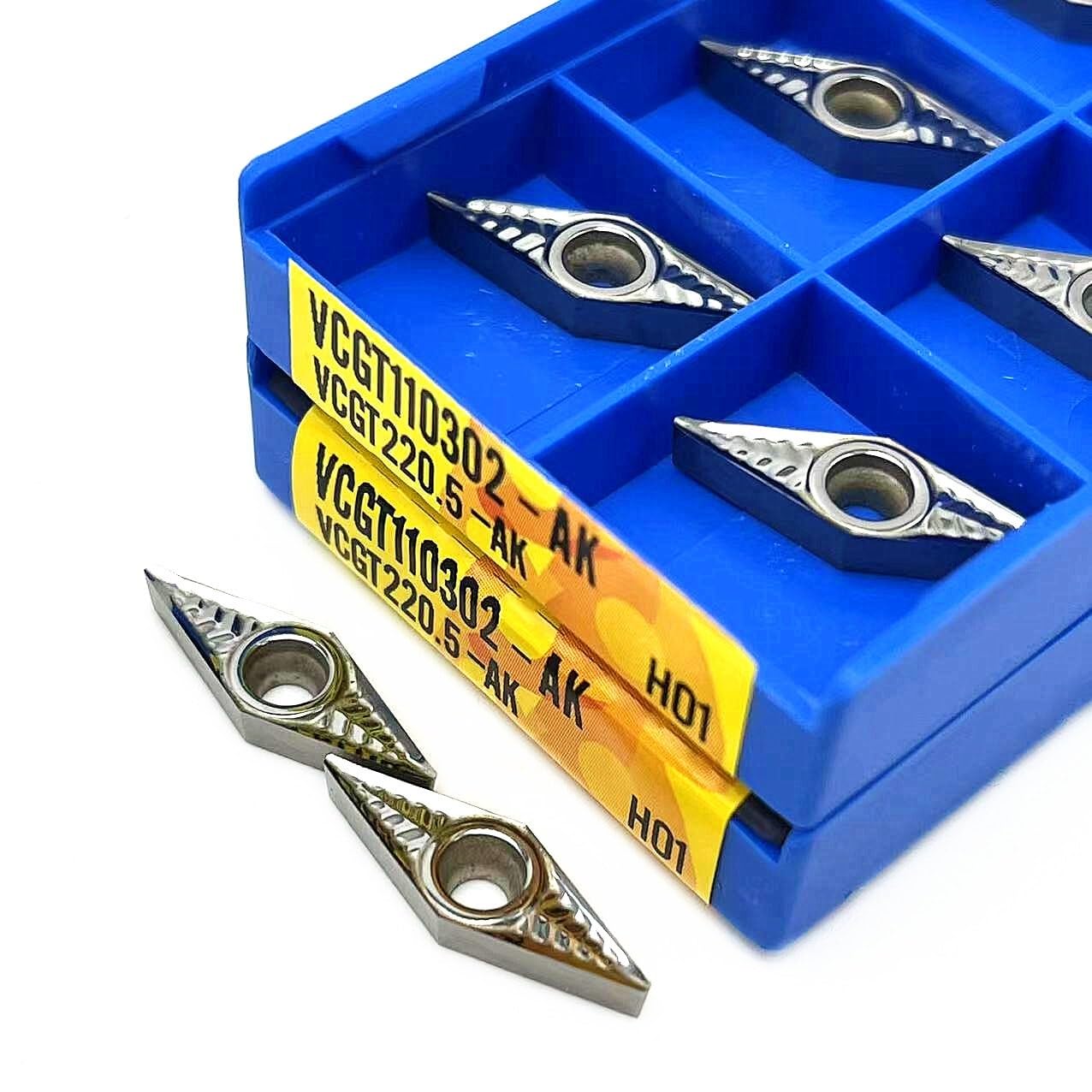 10pcs VCGT110302 AK H01 VCGT110304 AK H01 VCGT110308 AK H01 Carbide Inserts for Aluminum, CNC Cutting Tool Turning Tool Milling Inserts(VCGT110304 AK H01)