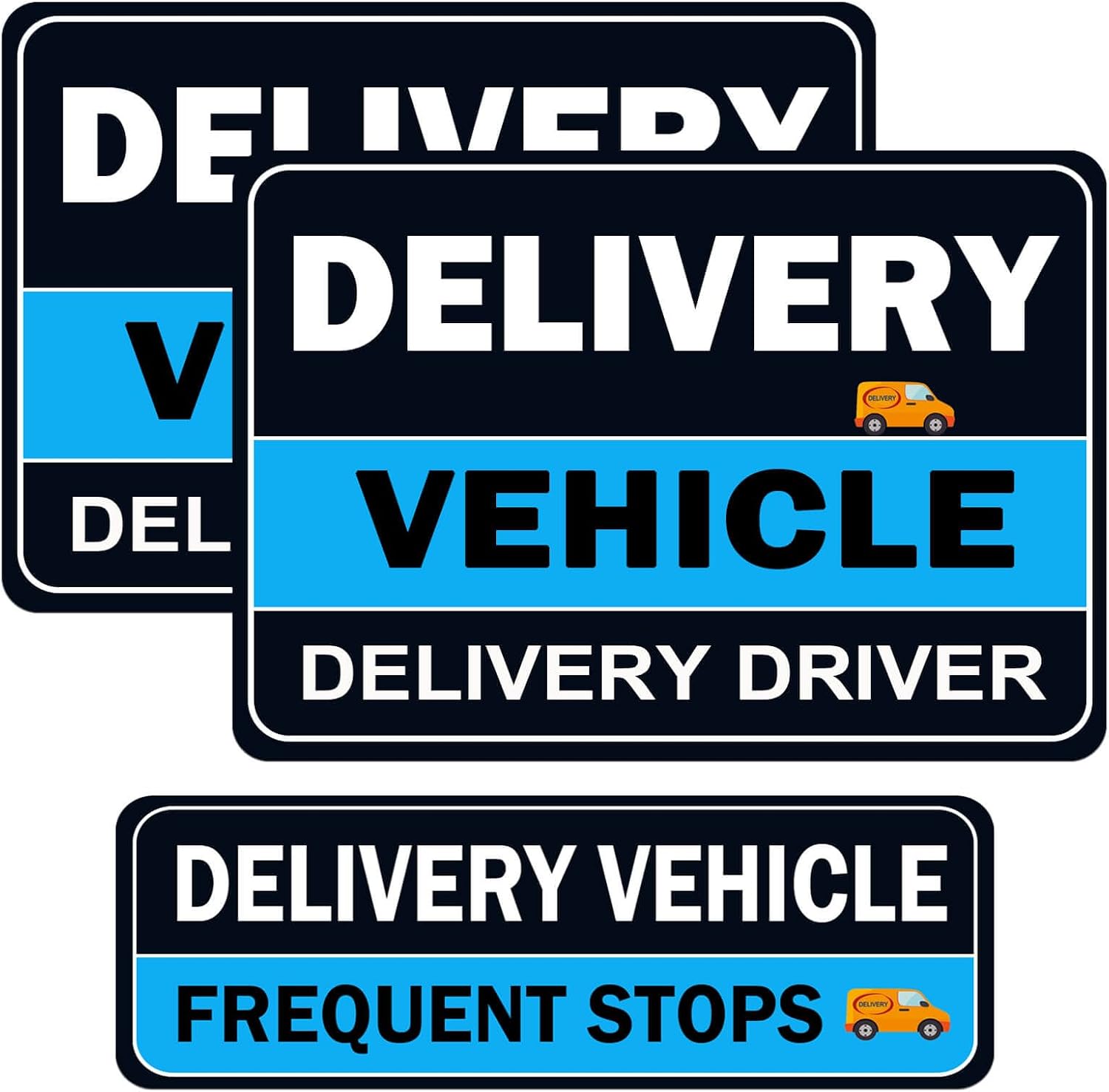 NIMONA Delivery Driver Magnet for Car - 3-Pack Caution Frequent Stops Removable Set - Reflective Delivery Magnetic Car Door Sign - Weather-Resistant 11.8 x 4 inch (Blue-3)
