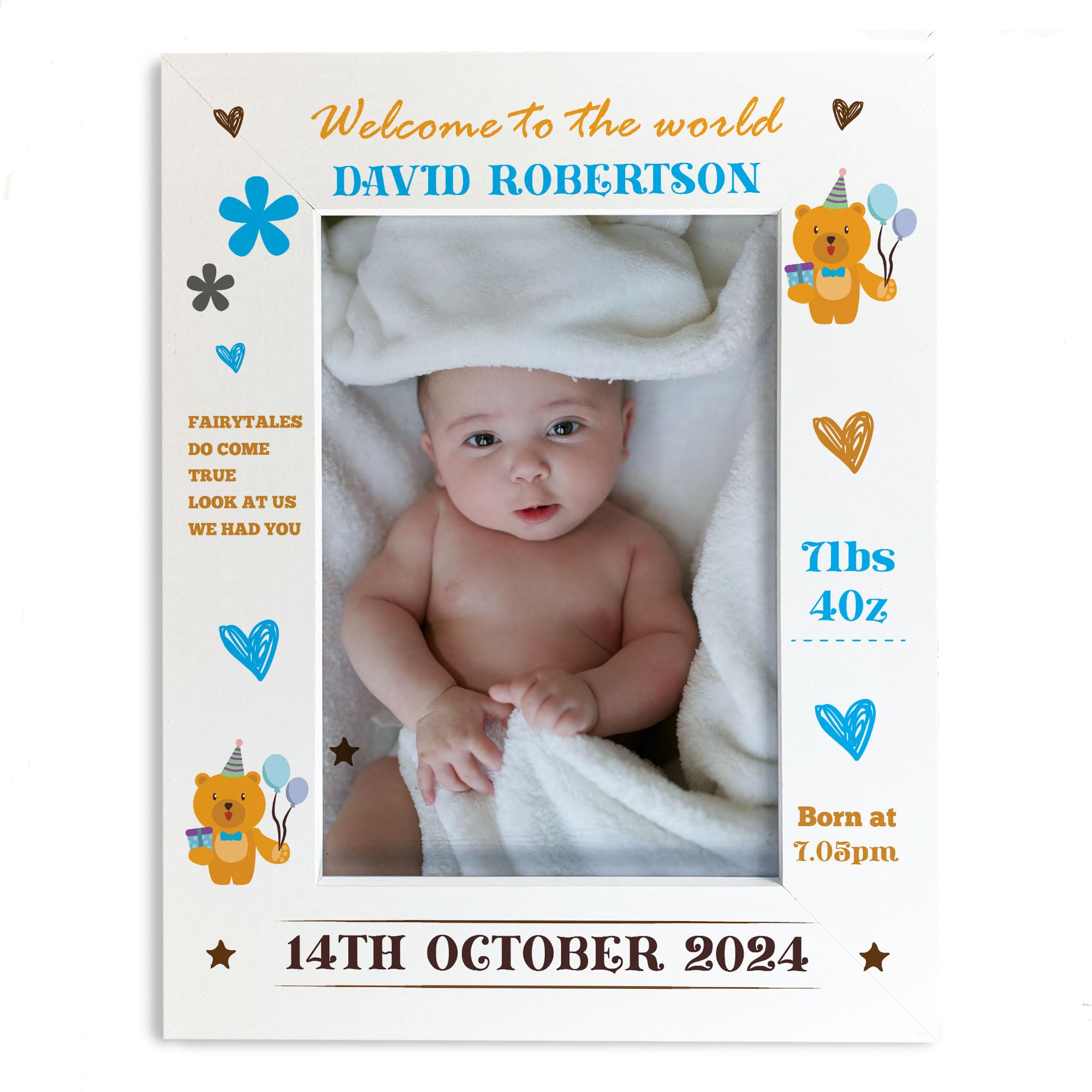 Personalised Baby Boy Photo Frame With Birth Details and Cute Design New Baby Gift Nursery Photo Frame Baby Photo Frame Gift For New Mummy Daddy Keepsake (Design 5)