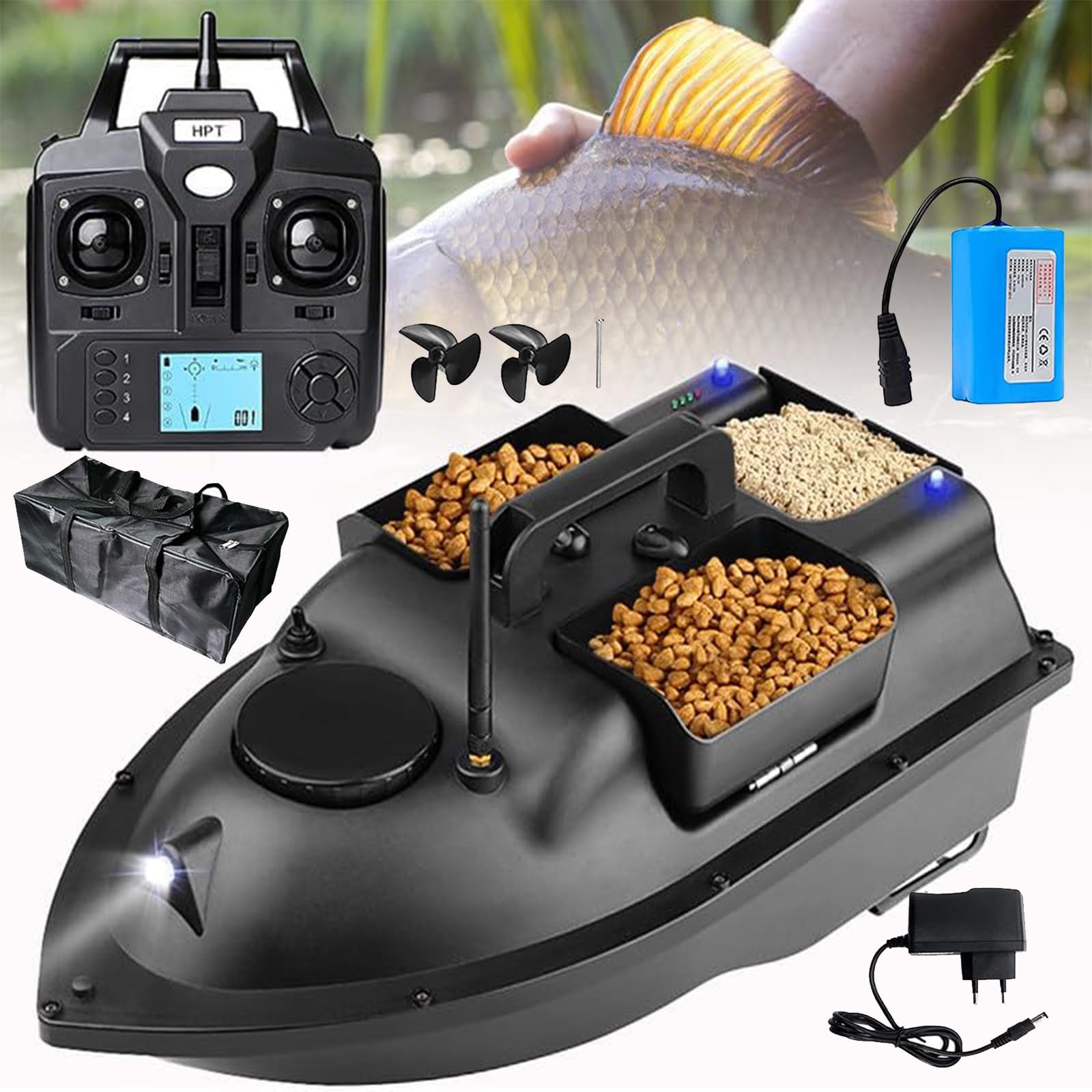 Bateau Appât GPS VERY100 – 12000mAh – 3 Compartiments – 4KG – Neuf