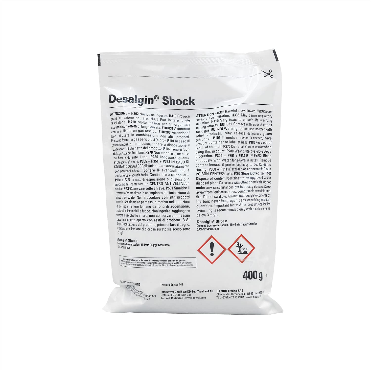 BAYROL DESALGIN Shock Granulés (Boîte de 4 sachets de 400g) - 1,6kg | Anti-Algues Curatif - Action Choc + 10 Tests HPS OFFERTS 6 en 1
