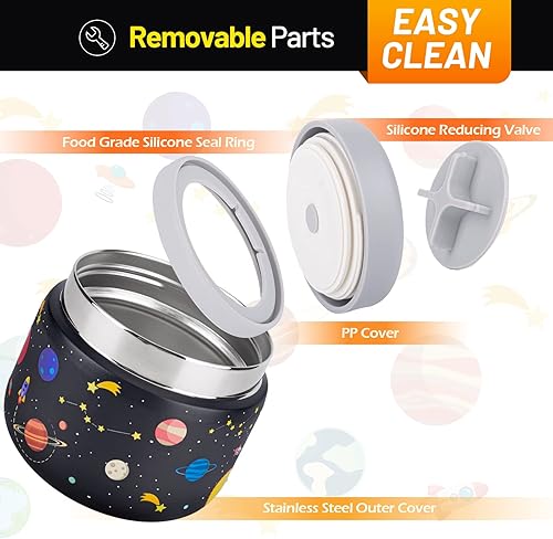 Miniatura 4 de Charcy Tarro de comida aislado de acero inoxidable para niños, termo de sopa de boca ancha a prueba de fugas, juego de recipientes para 8 horas de