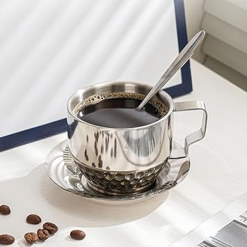 Double Walled Coffee Cups Set Stainless Steels Thermals Insulation Coffee Mug with Spoon and Saucer Teas Cups Milk Mug