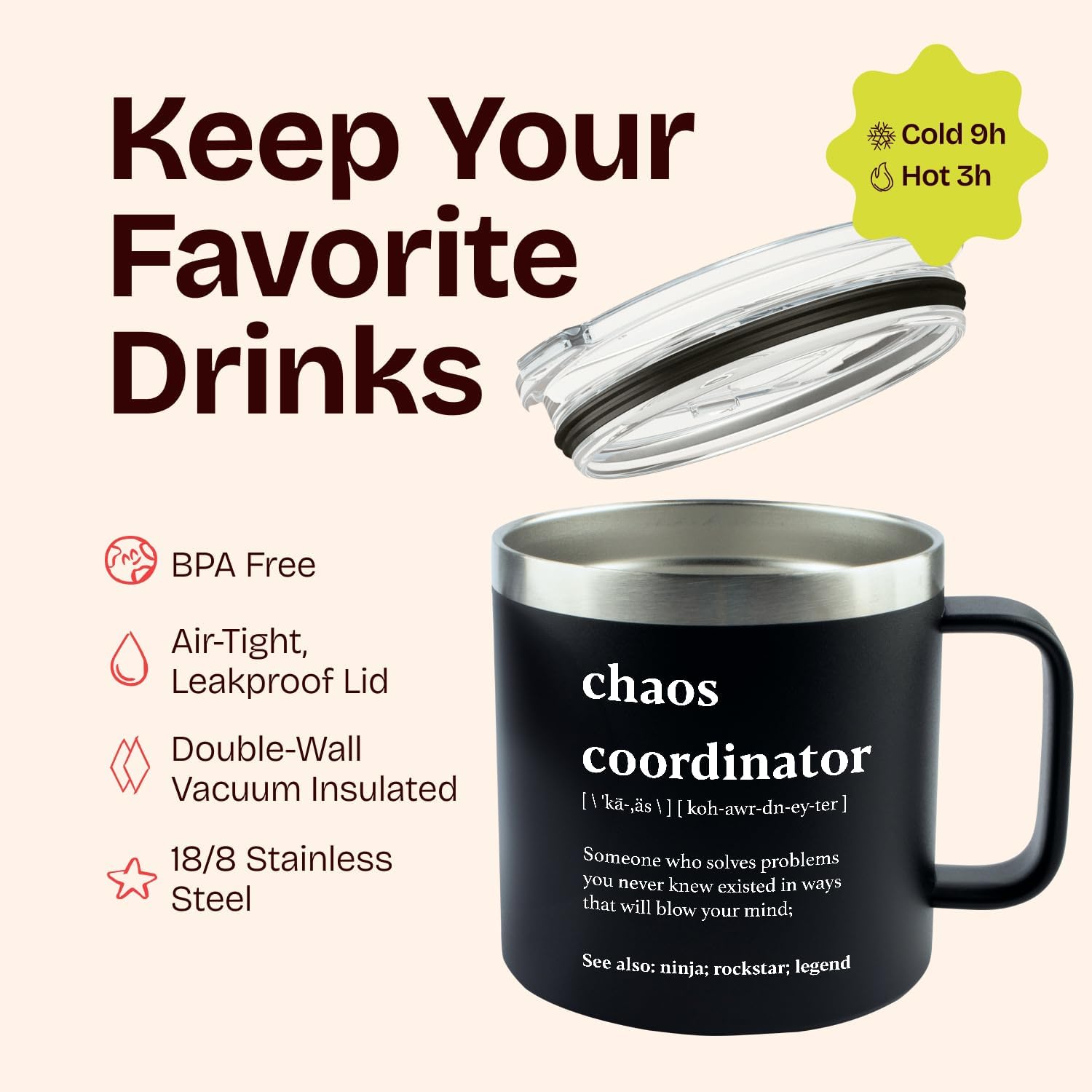 Chaos Coordinator Gifts for Men Tumbler Black 14oz - Thank You, Corporate, Boss Day, Office Gifts for Men Travel Mugs for Coworkers, Stainless Steel Chaos Coordinator Coffee Mug Cup Manager Present - Image 8