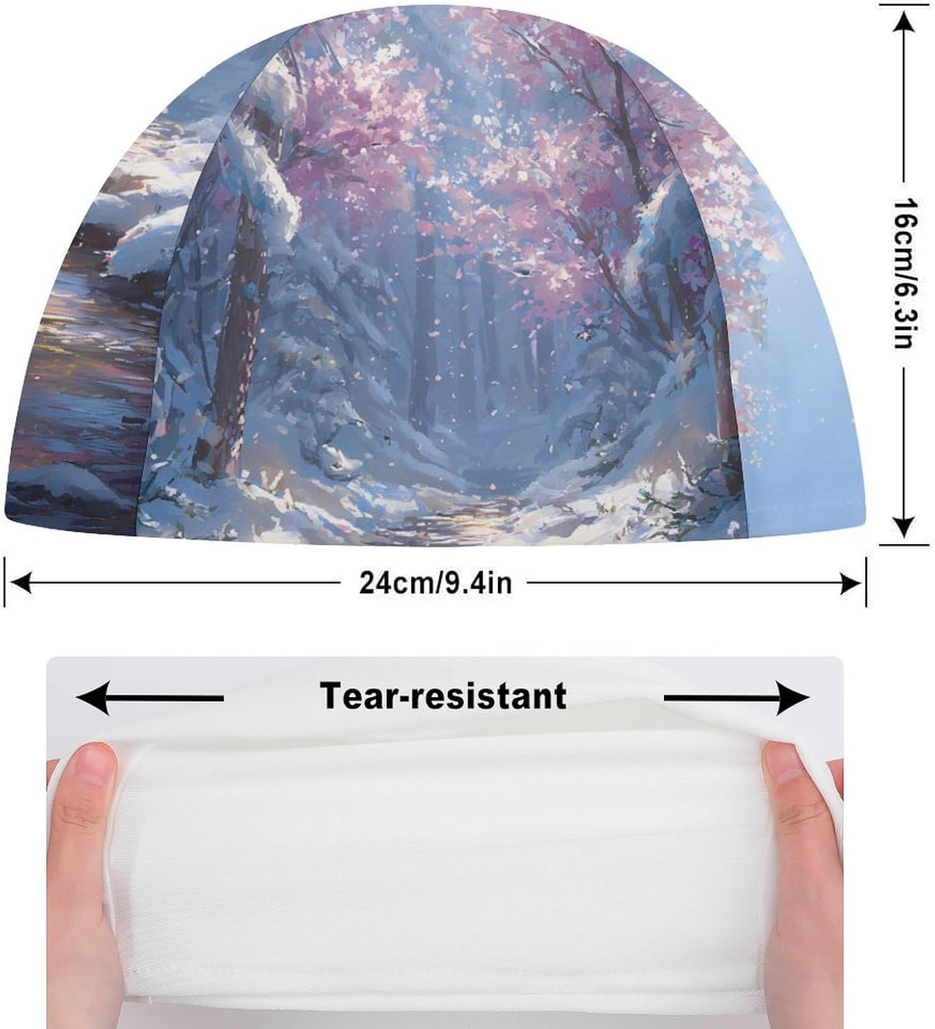 Snowy Forests ICY River Winter Womens Swim Cap for Men Adult Swimming Hat Curly Short Medium Long Hair