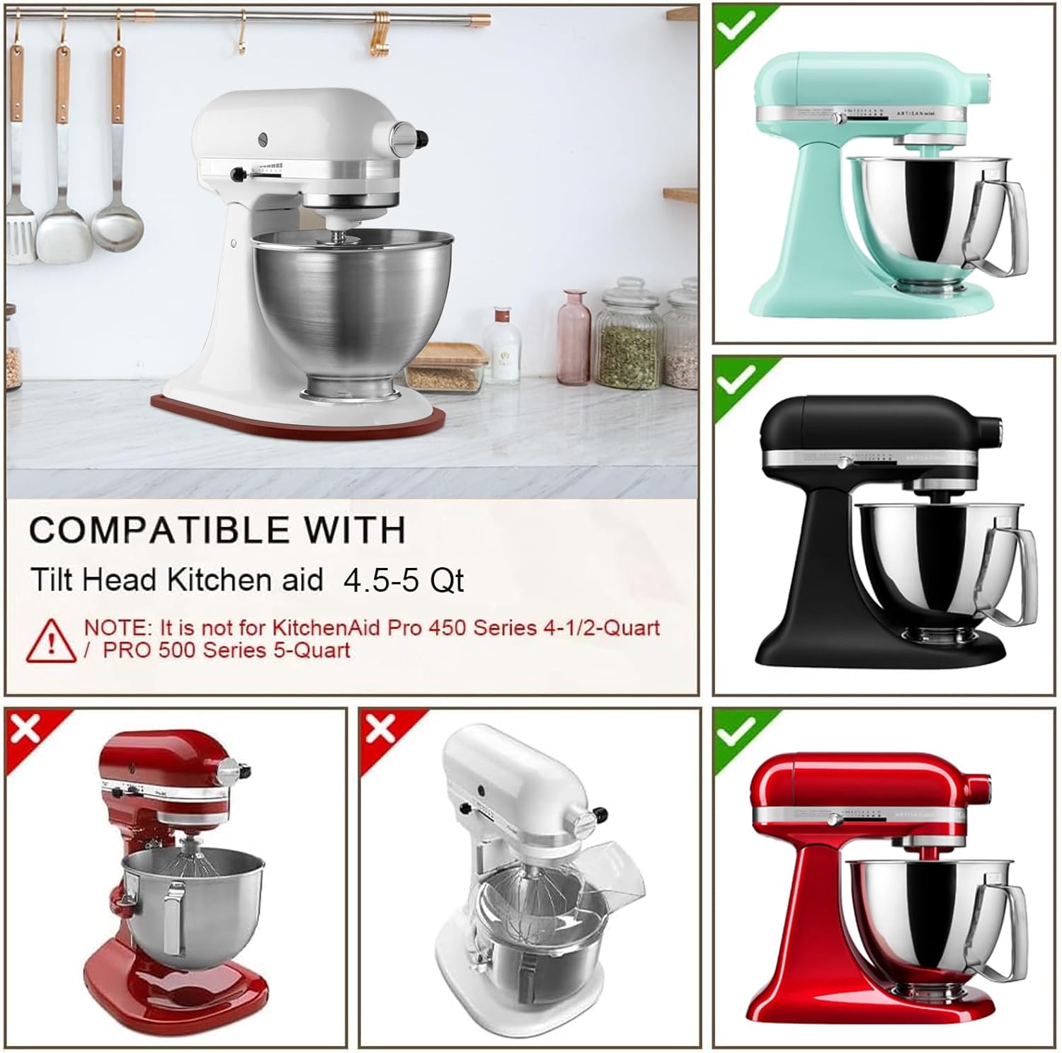 Mixer Slider Compatible with Kitchen aid Bowl Lift 4 .5-5 Qt Stand Mixer Pine Wood - Kitchen Countertop Storage Mover Sliding Caddy for Kitchen Aid 4 .5-5 Qt Mixer (4 .5-5 Qt -Bright Brown)