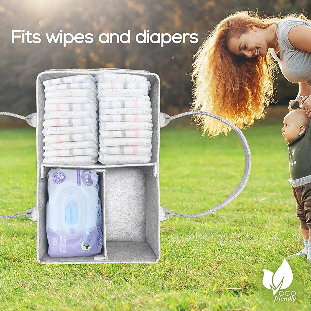 Windel Organizer, tragbare Wickeltasche Filz Baby Windel Organizer mit austauschbaren Fächern für Wickeltisch, Beißring, Windel, Lätzchen, Dusche Geschenkkorb
