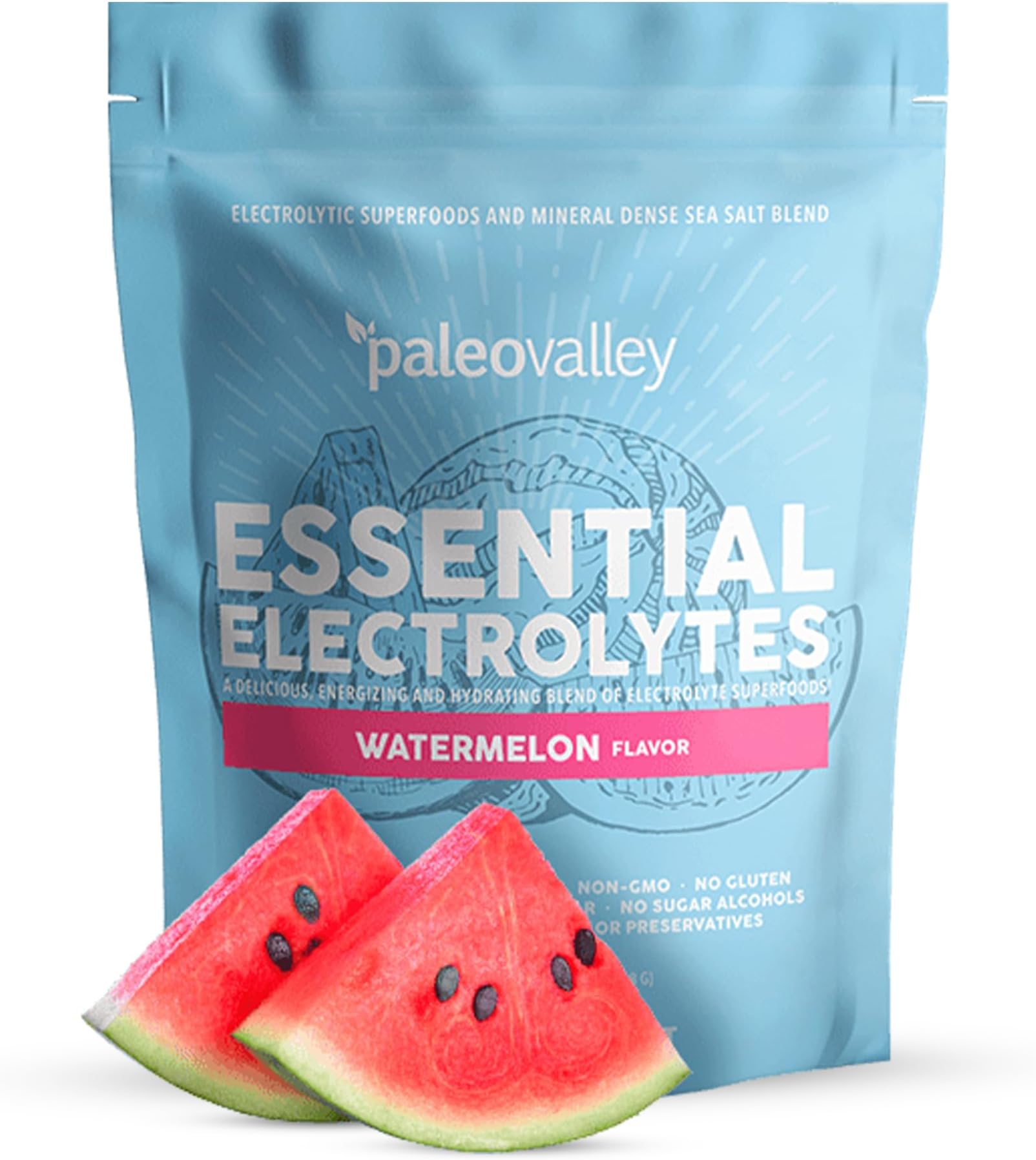 Paleovalley Essential Electrolytes Powder, Watermelon, Whole Food, 30 Serv | Support Hydration, Energy and Muscle Recovery, No Sugar Added, With Sea Salt and Coconut Water, Naturally Flavored, Non-GMO