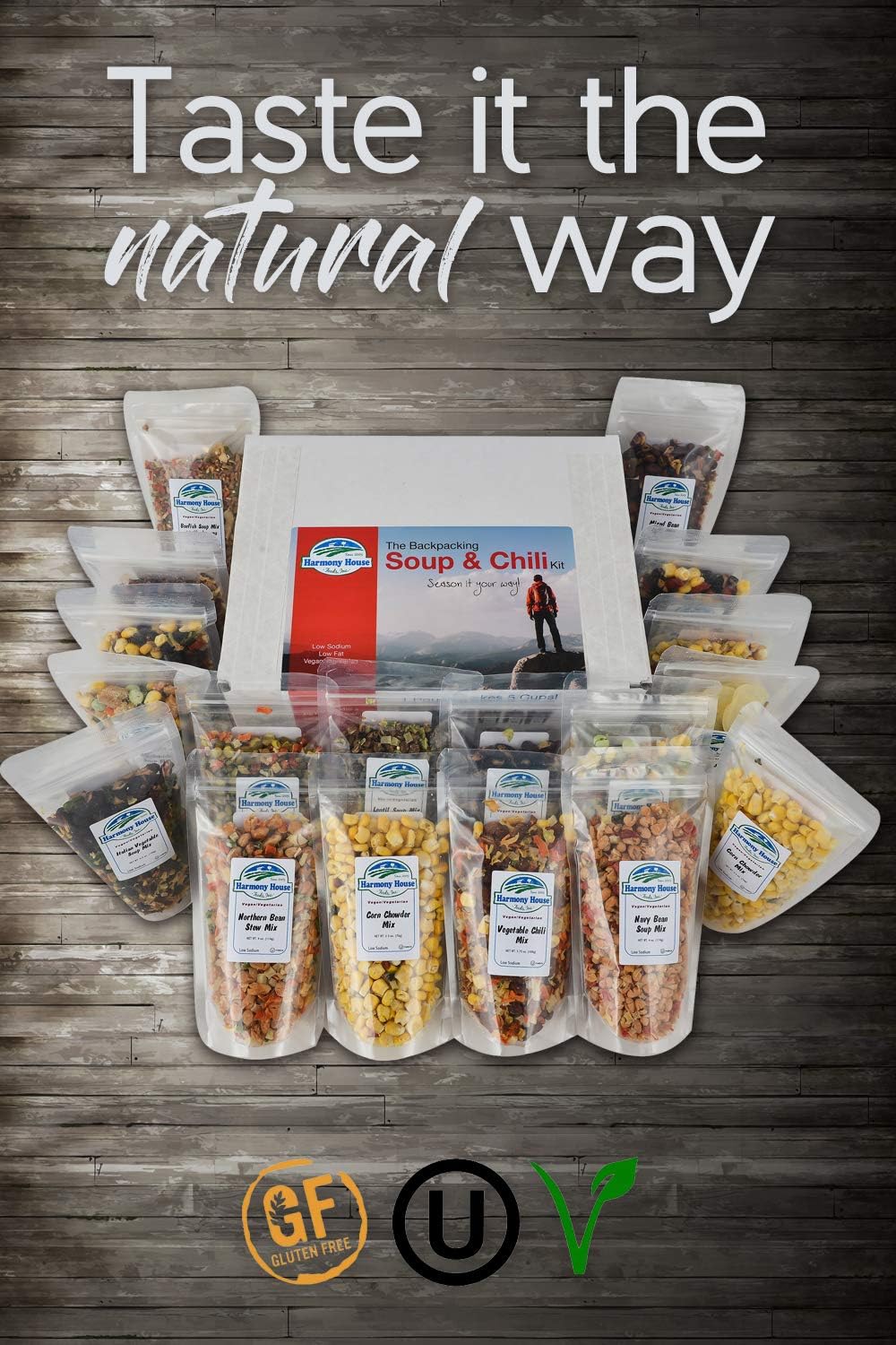 Harmony House Backpacking Soup and Chili Kit (Unseasoned) – 18 Count Variety Pack, Resealable Zip Pouches, For Cooking, Camping, Emergency Supply and More