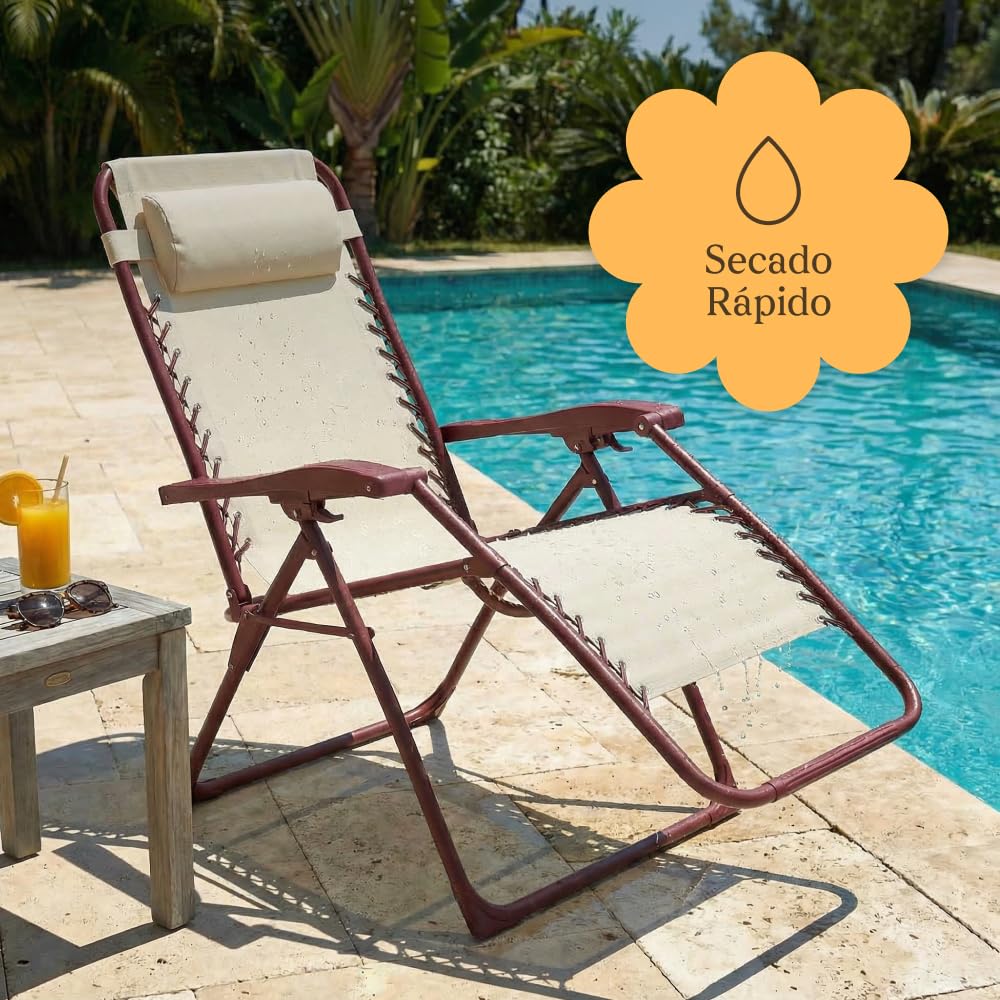 CASABEL Silla Plegable de Gravedad Cero, Terracota | Reclinable, posición de gravedad cero, confort óptimo, textilene transpirable, acero anticorrosión, cojín repelente al agua
