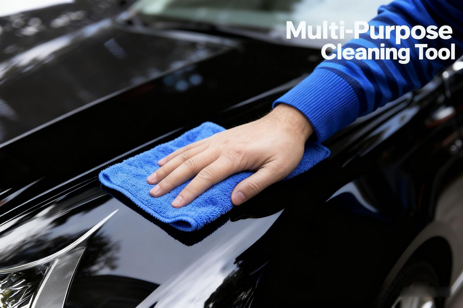 Premium Microfiber Detailing Absorbent Towels, 340 GSM Lint-Free Car Polishing Waxing Buffing Dry Towels for House, Kitchen, Car, Glass, Stainless Steel, Window, Boat Cleaner - 6 Pack (Blue)