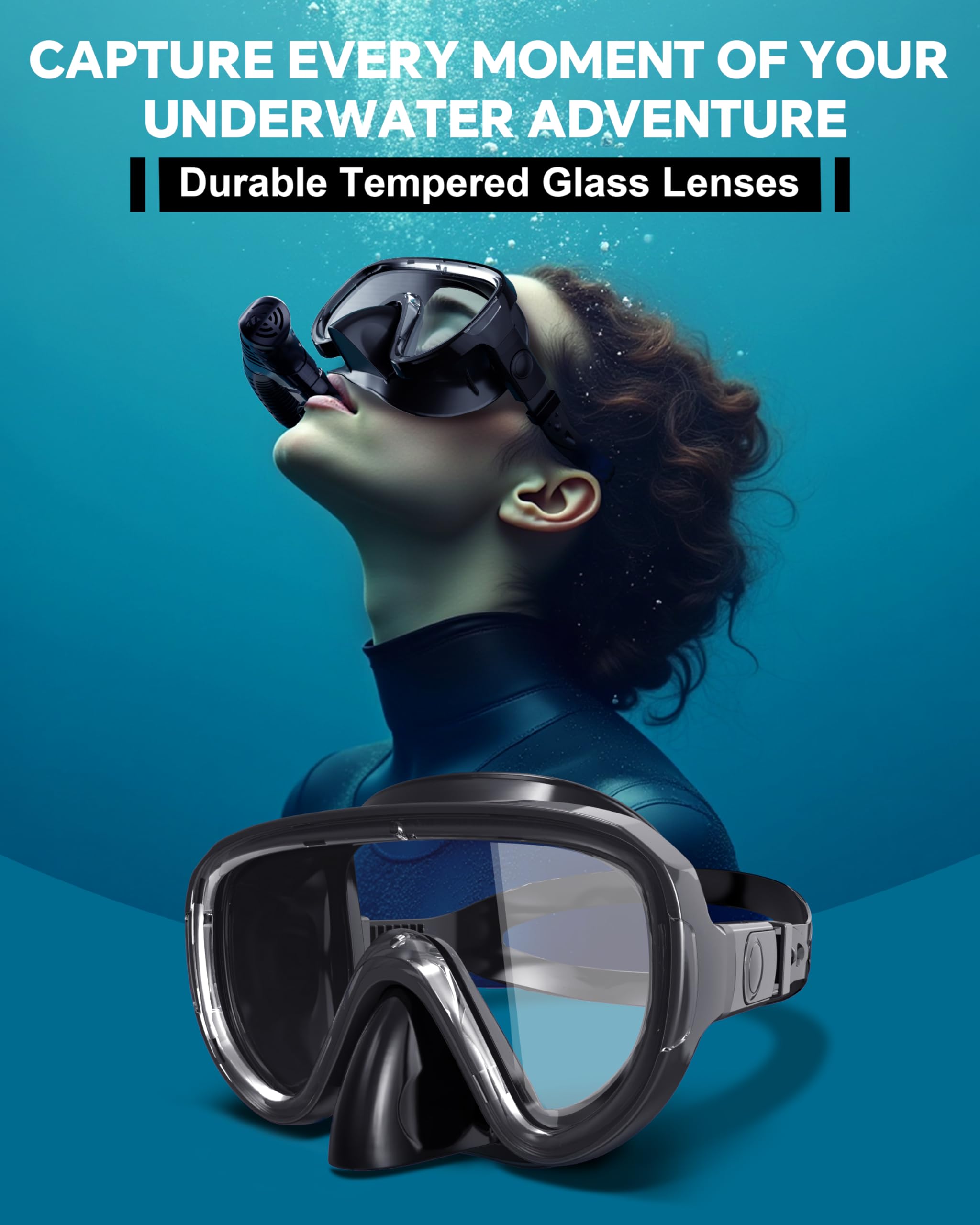 G2RISE SN05 Schnorchelset Erwachsene, Taucherbrille mit Schnorchel Erwachsene, Anti-Leck Schnorchelset aus Gehärtetem Glaslinsen für Schnorcheln, Tauchen, Schwimmen