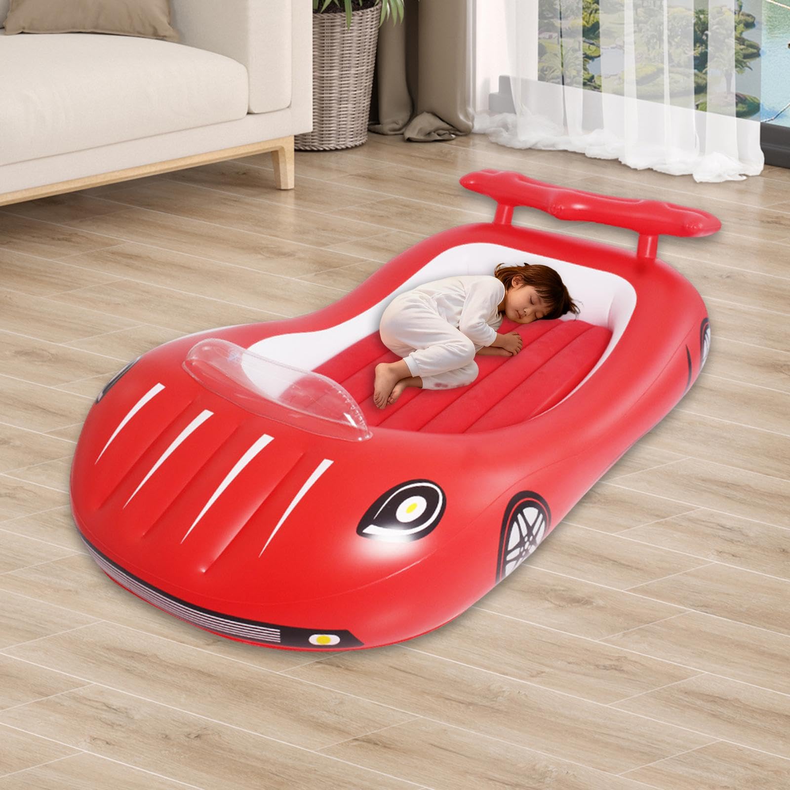 Letto Gonfiabile Bambini Materasso Ad Portatile Morbido PVC Forma Macchina con Ampio Spazio E Sponde Laterali Adatto a Sonno Gioco Casa, Rosso