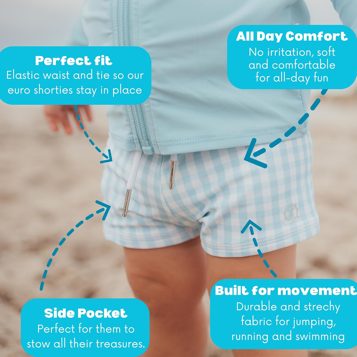 SwimZip UPF 50 Kids' Euro-Style Shorties, Swim Trunks for Boys and Girls