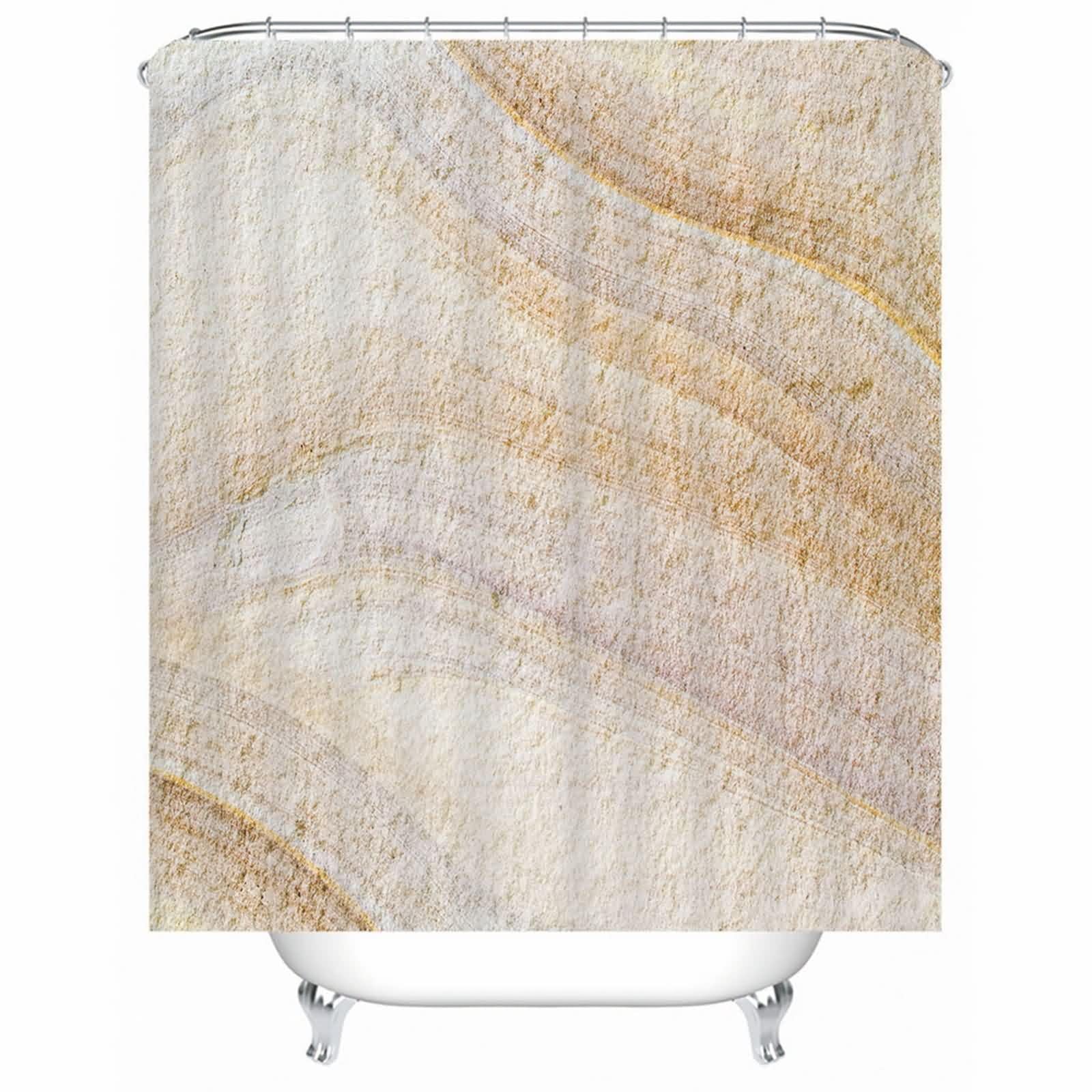 Rideau de douche anti-moisissure en tissu beige résistant à l'eau avec anneaux de fixation