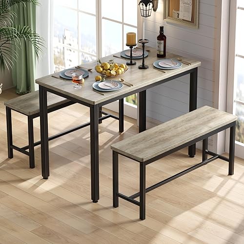 Miniatura 2 de Tatub Juego de mesa de comedor para 4, juego de mesa de cocina de 3 piezas con 2 bancos, juego de comedor que ahorra espacio para rincón de desayuno