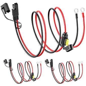 LEICESTERCN [3-Pack] 2FT 10AWG SAE to O Ring Terminal Harness, Heavy Duty 20A Fused Quick Disconnect Cable, Silicone Flexible 12V 24V Battery Connector for RV Marine Solar