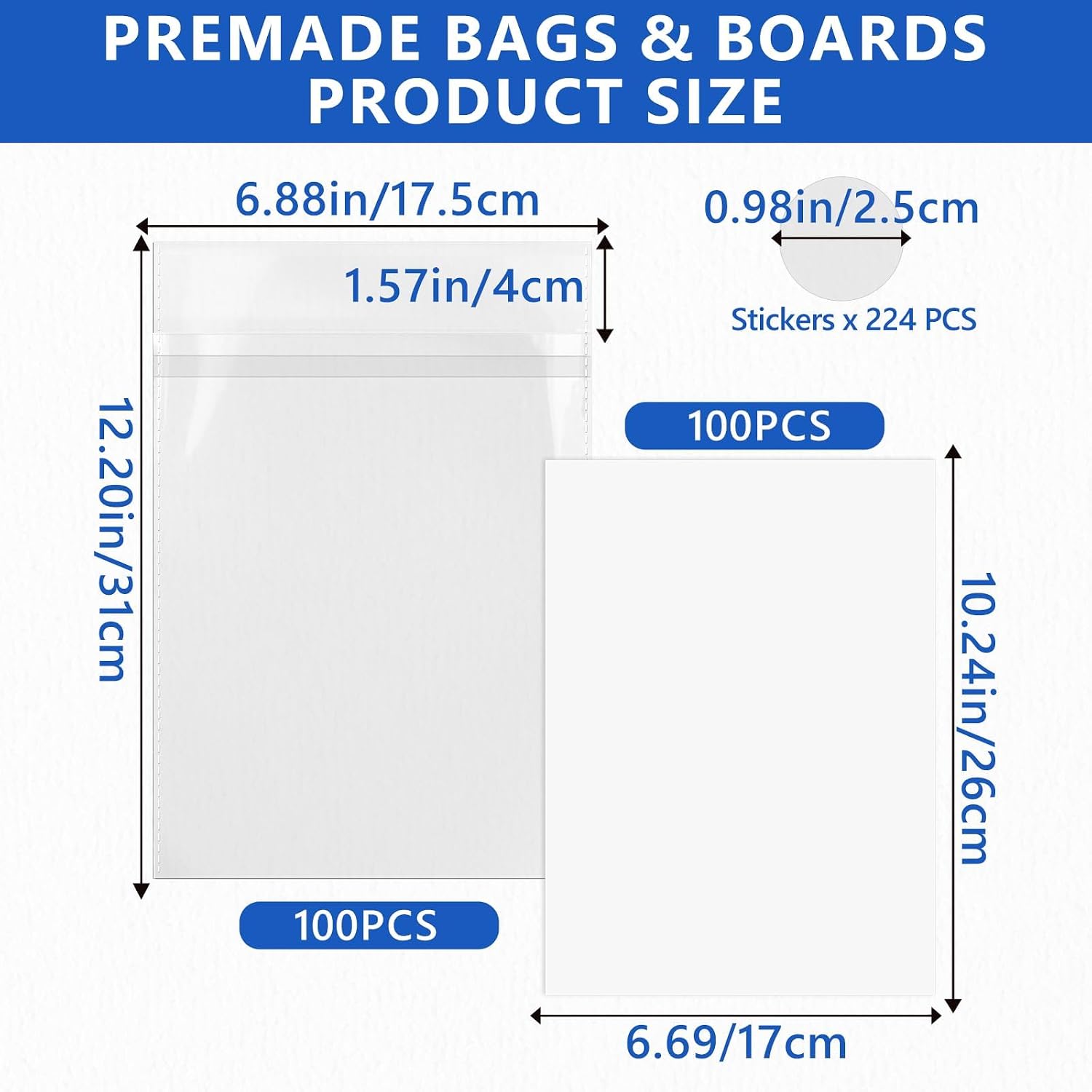 100-Pack Current Comic Book Bags & Boards Set with Premade Resealable Tabs + Adhesive Stickers | Acid-Free Archival Quality | Reusable Protection for Comic Book Collection & Storage