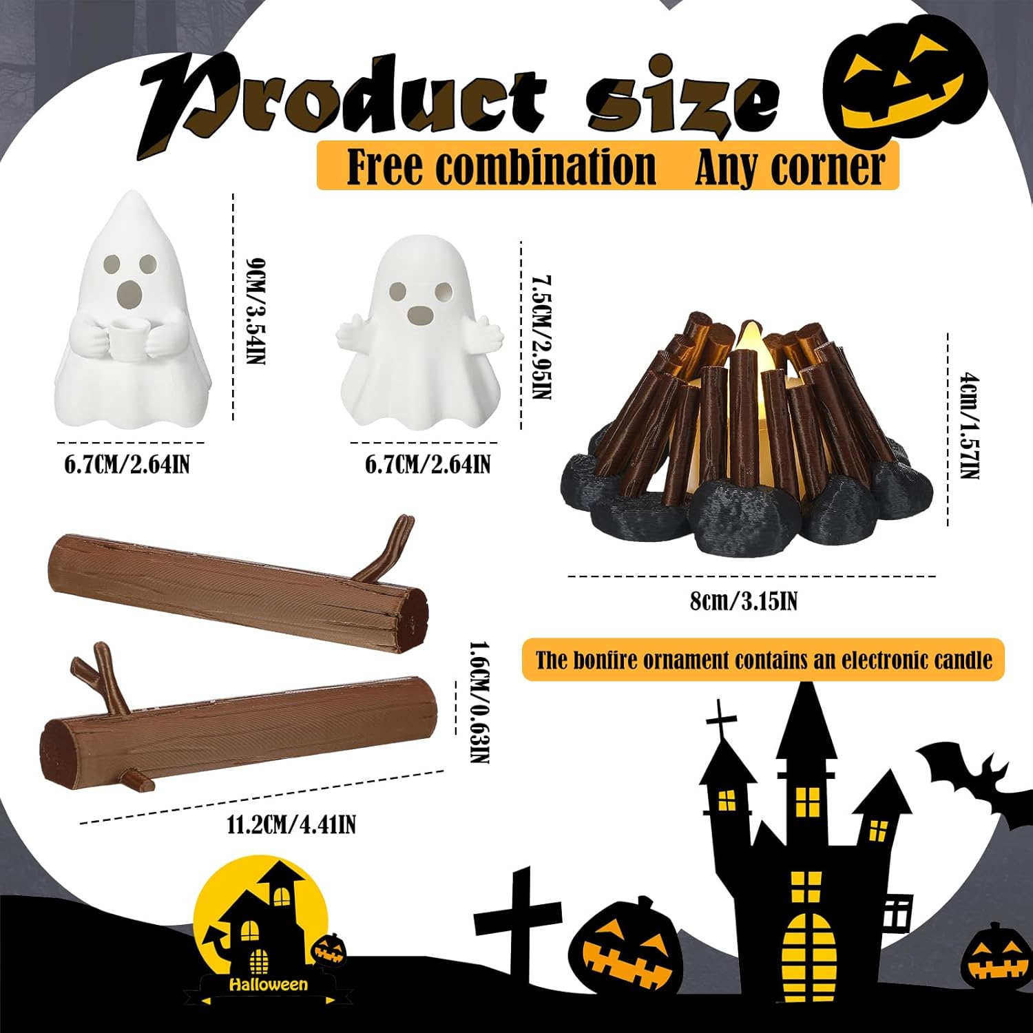 Halloween Gifts Light up Ghost Boo Table Decor Ceramic Ghost Campfire Figurine Indoor Cute Funny Gift Basket for Mantel Tabletop Bookcase Indoor Party Decoration