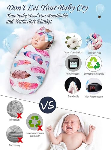 Miniatura 5 de Set de manta y banda para la cabeza para recién nacido, envoltura para bebé unisex suave, regalos para niño y niña