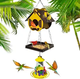 Casinha De Passarinhos Comedouro Bebedouro Para Beija-flores Livres (Amarelo)