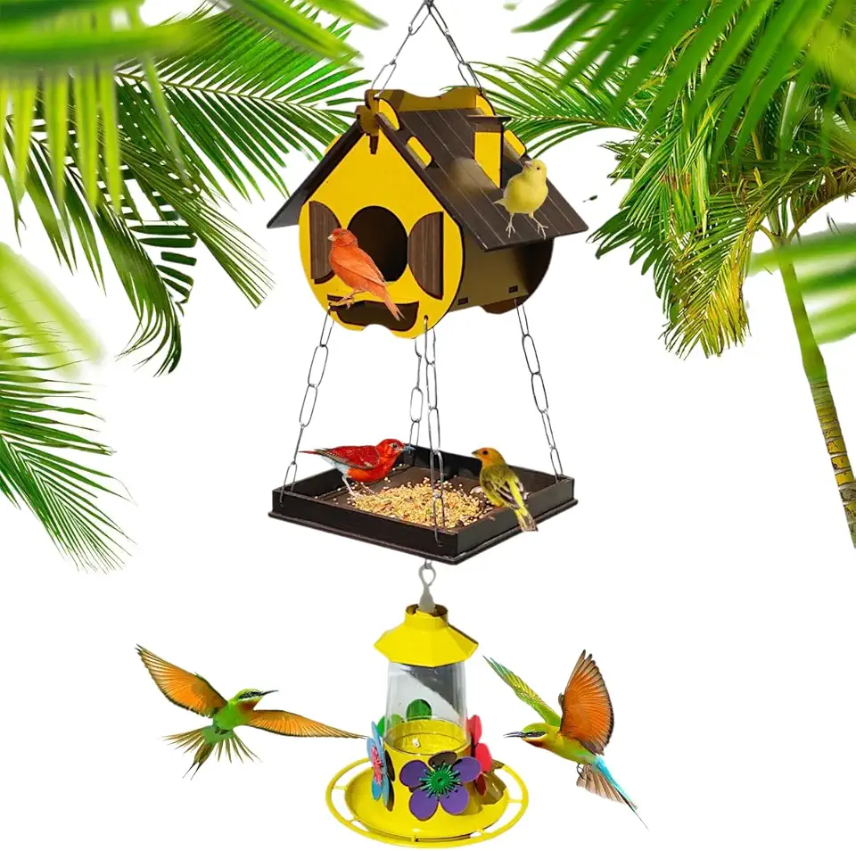 Casinha De Passarinhos Comedouro Bebedouro Para Beija-flores Livres (Amarelo)