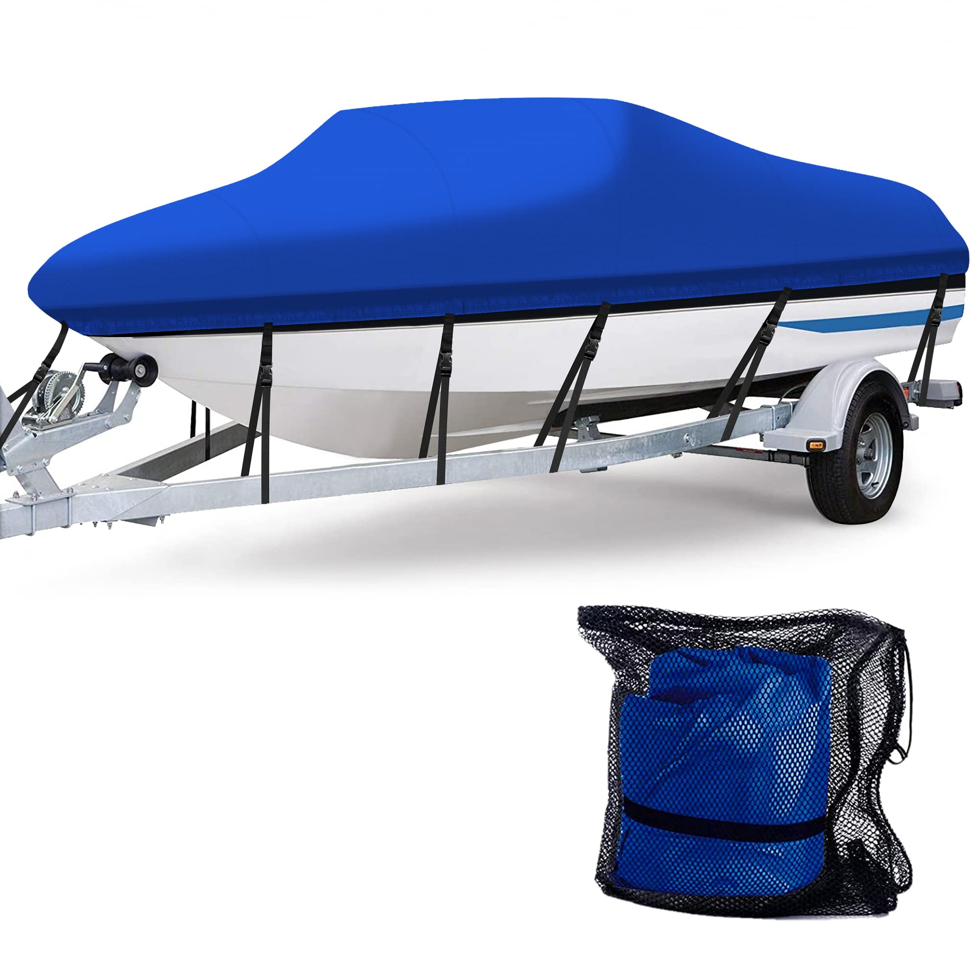 Heavy Duty Marine Grade Polyester Waterproof Boat Cover, All Weather Protection Bass Runabout Boat Cover Fit Fishing Boat, Pro-Style, V-Hull, TRI-Hull