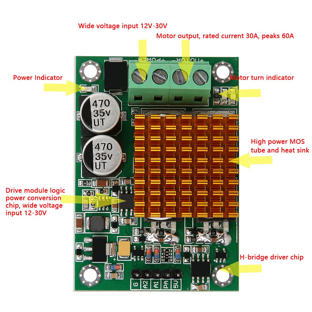 aqxreight Módulo de Accionamiento de Motor de CC de 30 A, Controlador de Puente H Compacto de Alta Potencia, Rendimiento Eficiente para Aplicaciones de 12 V 30 V, Compatibilidad Versátil con