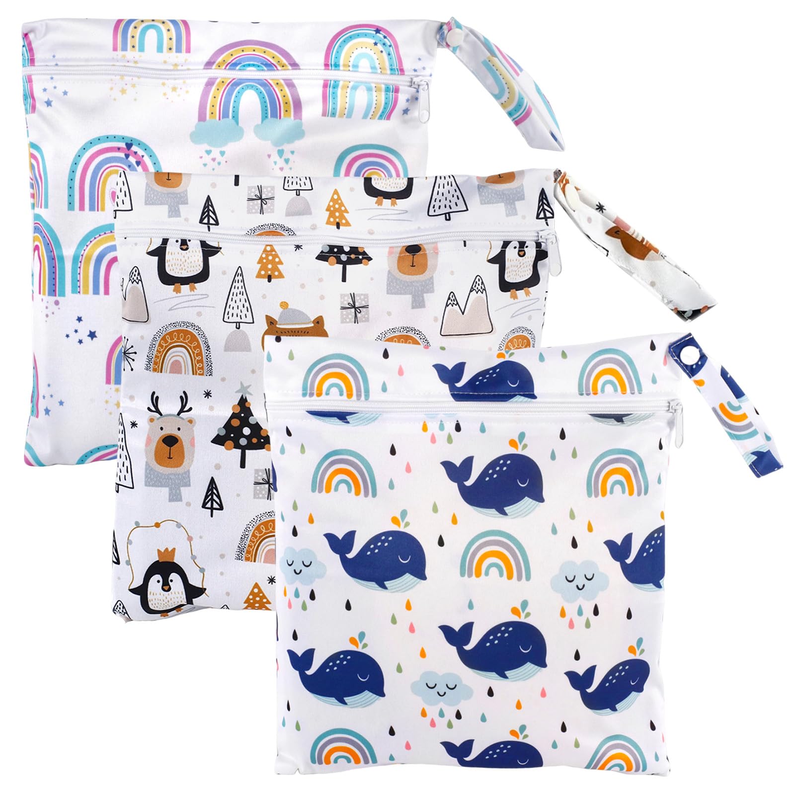 Lot de 3 Sacs Linge Sale Imperméable 30 x 28 cm Sac à Linge de Voyage Étanches avec Fermeture Éclair pour Maillots Bain Sport Gym Vêtements Humides Camping Hôtel