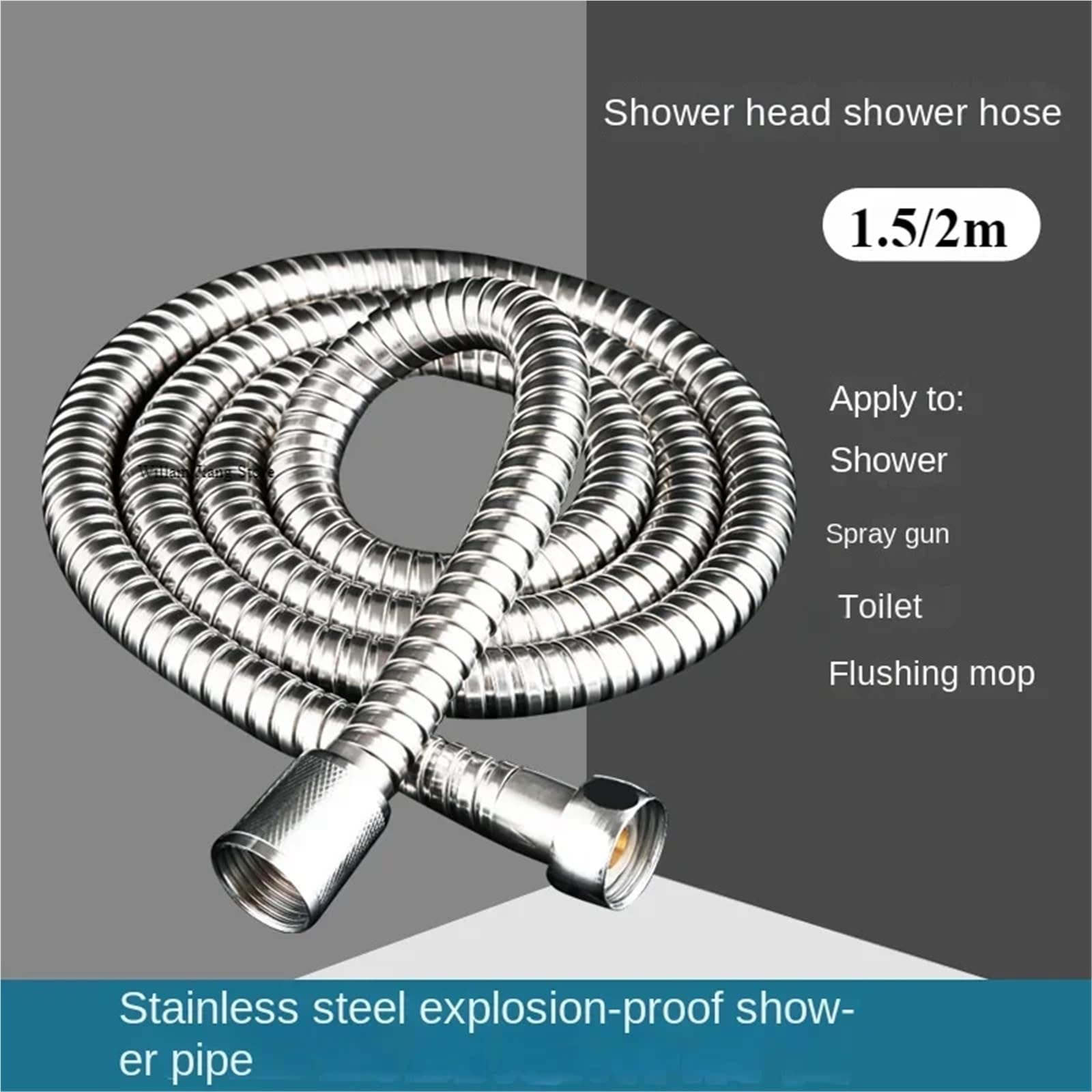 Manguera Ducha Manguera De Acero Inoxidable Negro/Plateado De 1,5/2M, Tubo Extendido, Tubo De Ducha For Baño, Tubo De Agua, Cajón, Accesorios De Baño, Tubos(Black,1.5m)