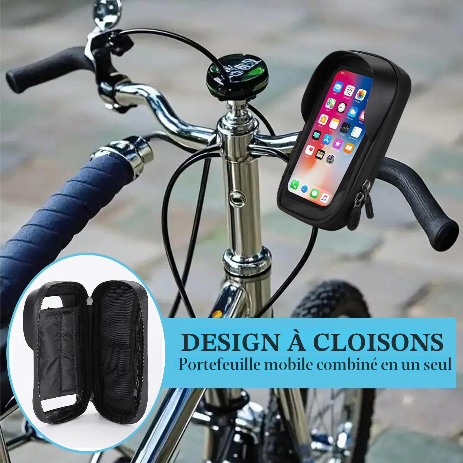 Porte Telephone Velo Support Moto Étanch 360°Rotation Support Guidon pour Smartphone 4,5-6,4 Pouces avec Housse de Pluie Porte Téléphone Vélo Moto Trottinette Cyclisme