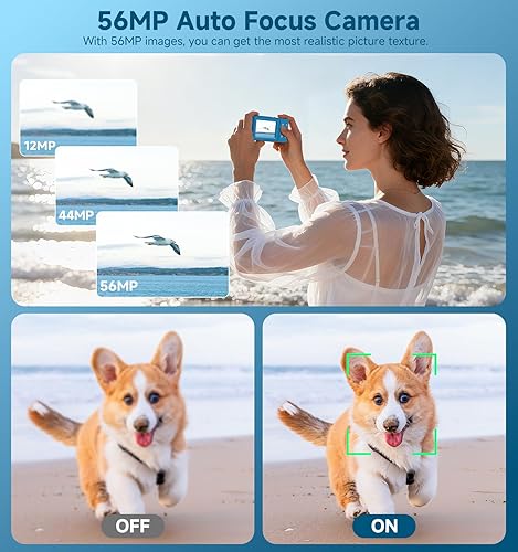 Miniatura 3 de Cámara digital, cámaras compactas de doble pantalla de 56 MP con enfoque automático, captura de sonrisas, anti-vibración, zoom 16X, tarjeta SD de 32