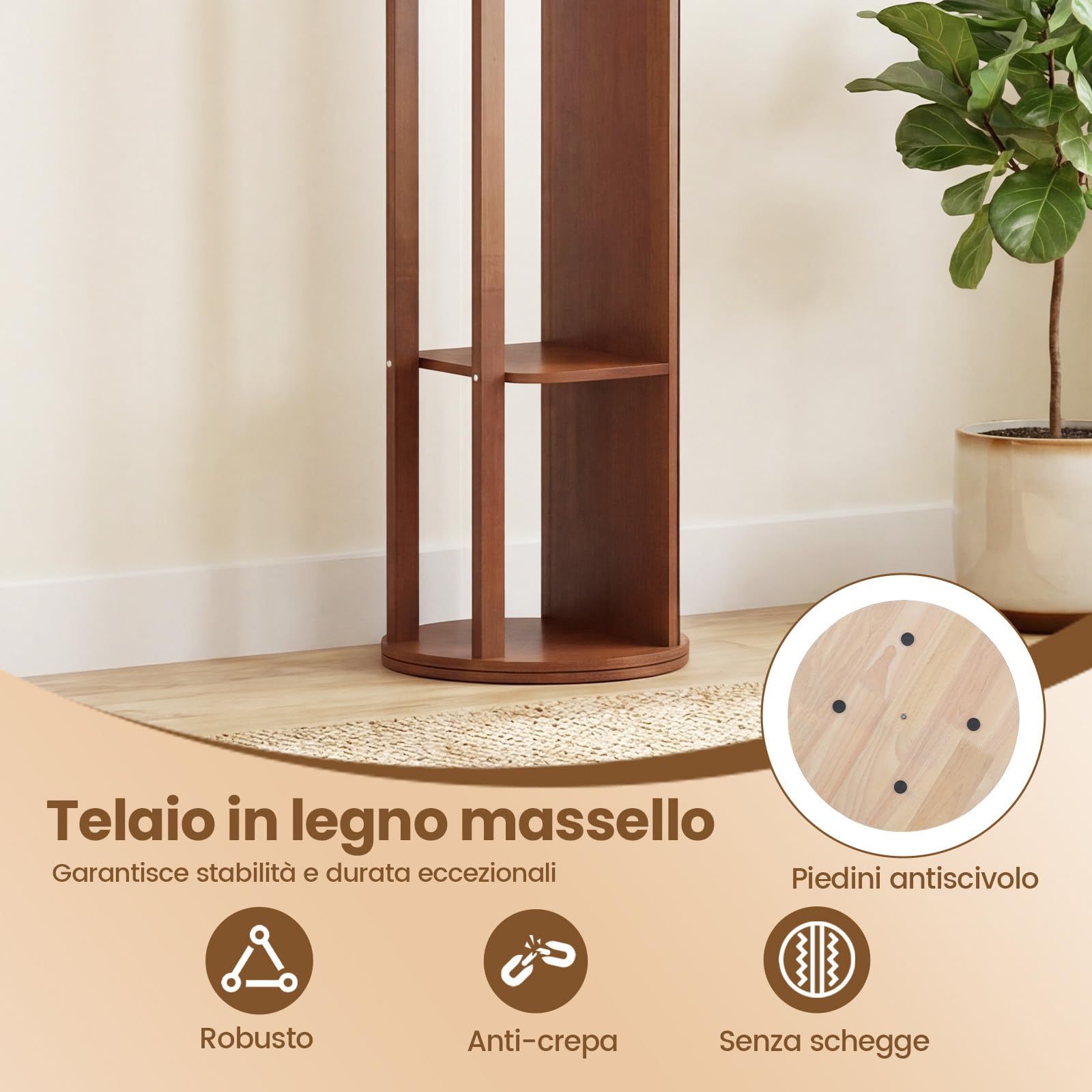 COSTWAY Appendiabiti Girevole a 360° con Specchio, Specchio a Figura Intera da Terra con Ripiani e Ganci, Appendiabiti per Soggiorno, Camera da Letto e Guardaroba (Stile 3)