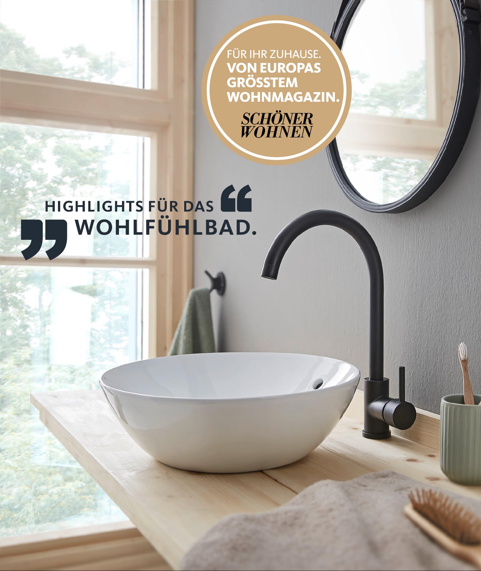 SCHÖNER WOHNEN-Kollektion Waschtischarmatur CANTIS, Mattschwarz, Wasserhahn geeignet für wandhängende Waschbecken und Aufsatzwaschbecken in Bad und Küche