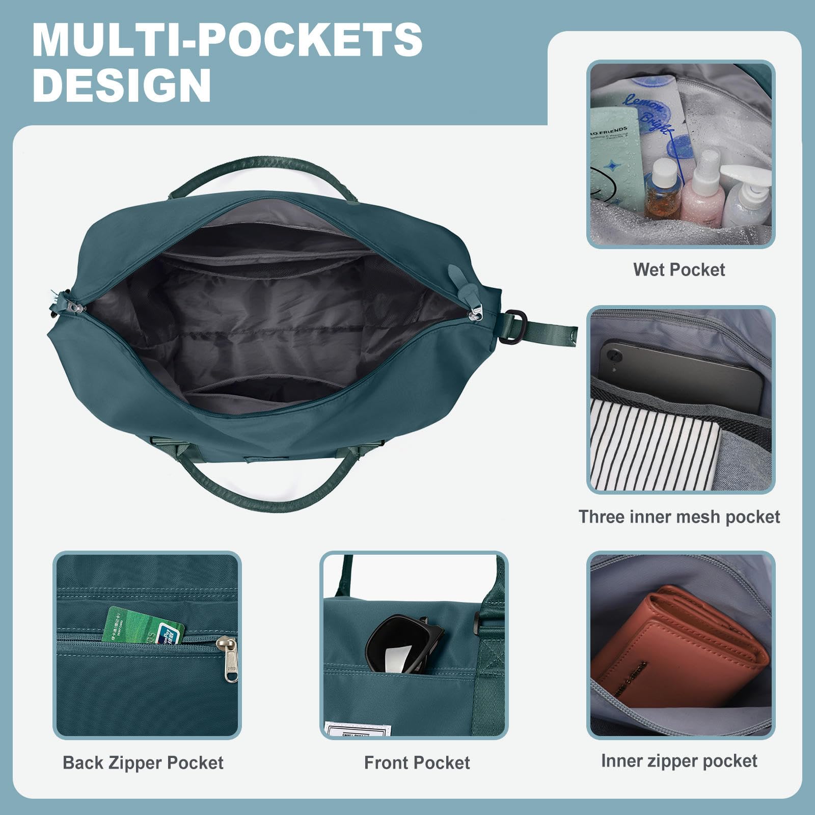 NOGRAX Schulrucksack Reise Duffel Bag Für Frauen Sport Tote Gym Bag Schulter Weekender Overnight Bag Mit Trolley Sleeve Für Flugzeuge Carry On Bag-Grün