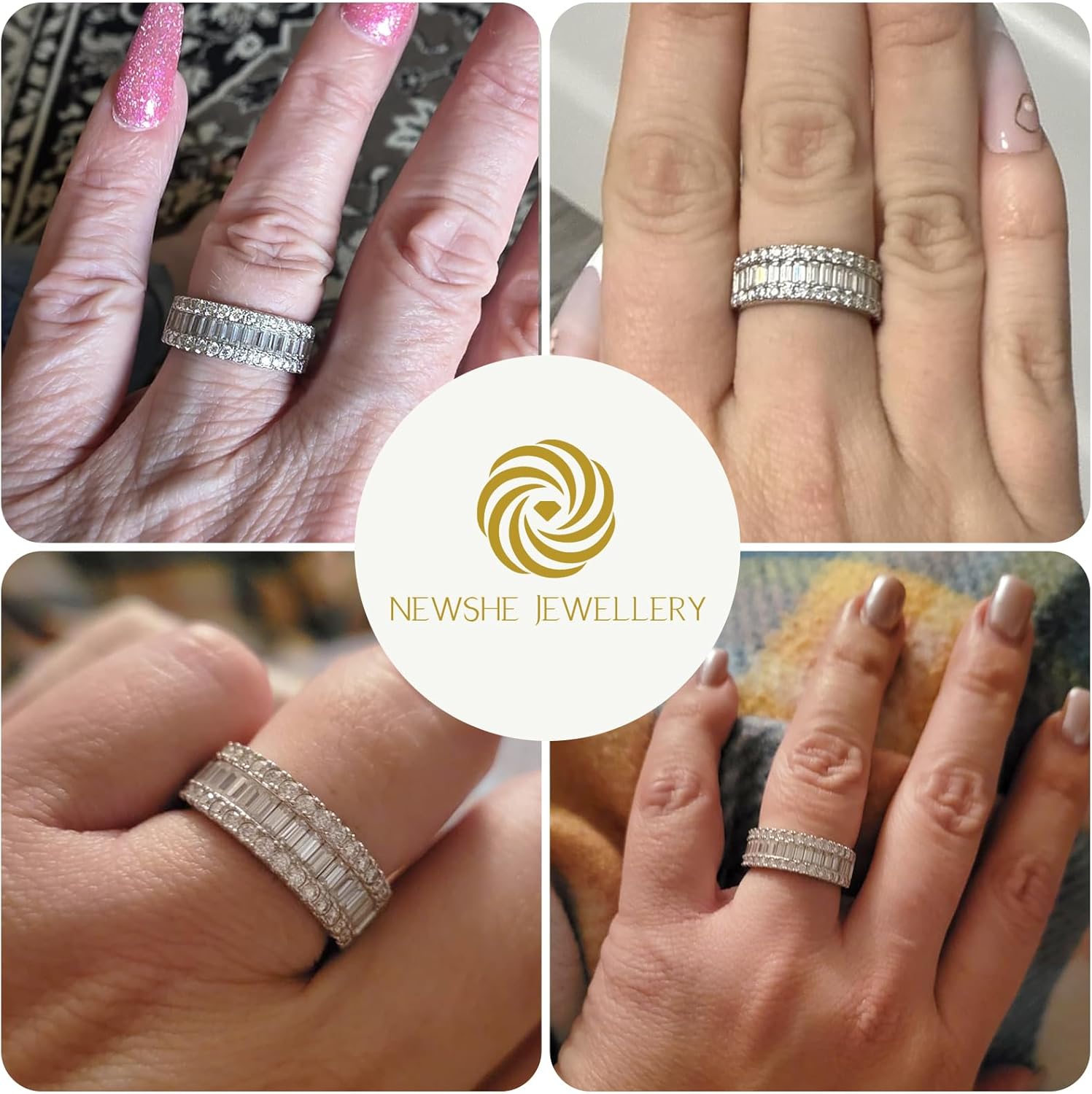 Newshe Jewellery Moissanite Rings for Women 925 Sterling Silver Wedding Bands Eternity Ring Emerald Promise Engagement Size 5-10 - Image 2