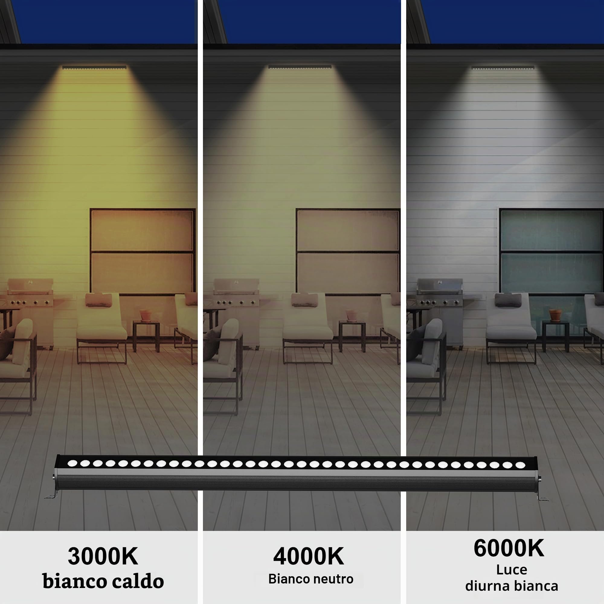 Faretto LED per esterni, 4000 K, bianco neutro, IP65, impermeabile da 1 m, con supporto e spina a 360°, barra luminosa a LED super luminosa, per giardino, terrazzo, illuminazione tettoia