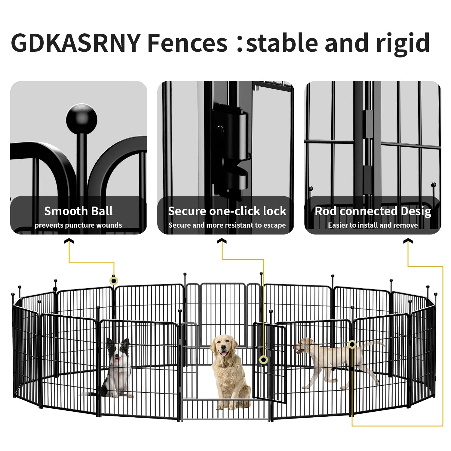 GDKASRNY Dog Playpen Portable Exercise Fence Heavy Duty Metal Pet Playpen Indoor Outdoor Pet Playpen for Small Medium Large Dogs - RV Camping Pen?Jet Black? (16 Panels, 32 inch)