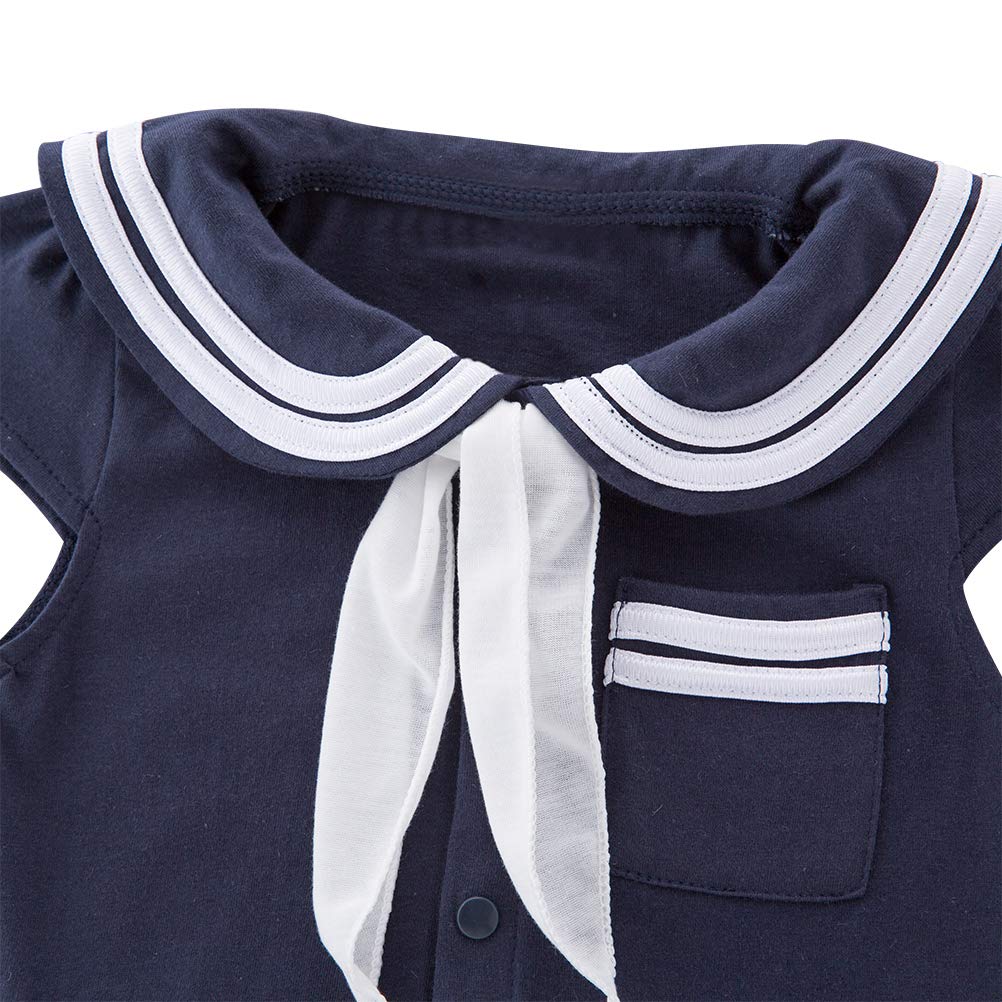 LXKIKMM Baby Girl Nautical Dress Sailor Suit Jumpsuit Romper with Cap