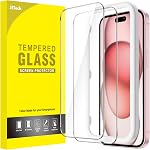 JETech Screen Protector for iPhone 15 6.1-Inch, Bubble Free, Tempered Glass Film with Easy Installation Tool, Case-Friendly, HD Clear, 2-Pack