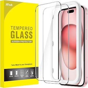 JETech Screen Protector for iPhone 15 6.1-Inch, Bubble Free, Tempered Glass Film with Easy Installation Tool, Case-Friendly, HD Clear, 2-Pack
