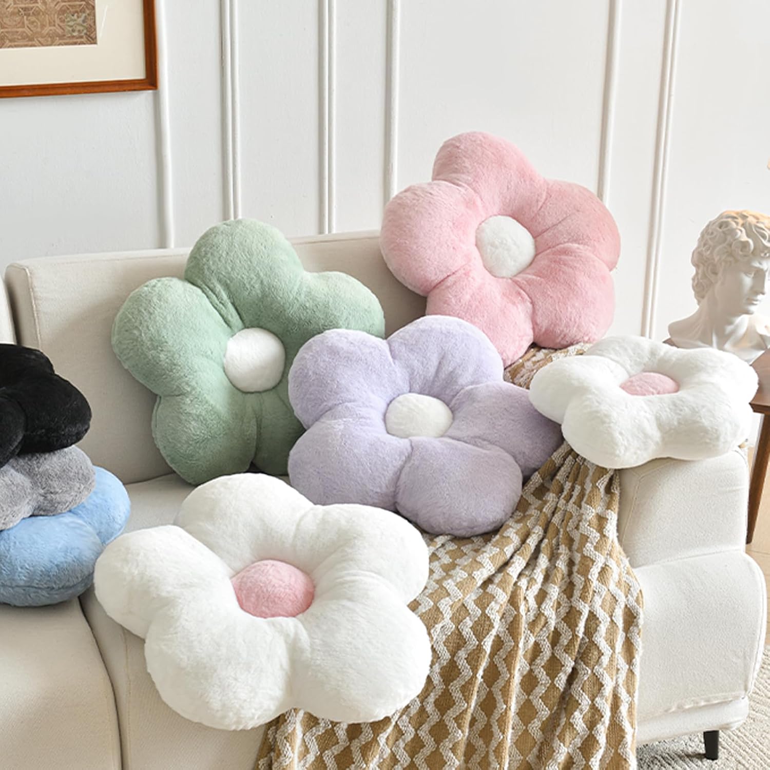 Flower Pillows, Soft Flower Shaped Pillow with Home Decorative for Couch Chair Bed,Flower Floor Throw Pillows for Adults Bedroom Living Room (Grey Blue, 15 Inches) - Image 2