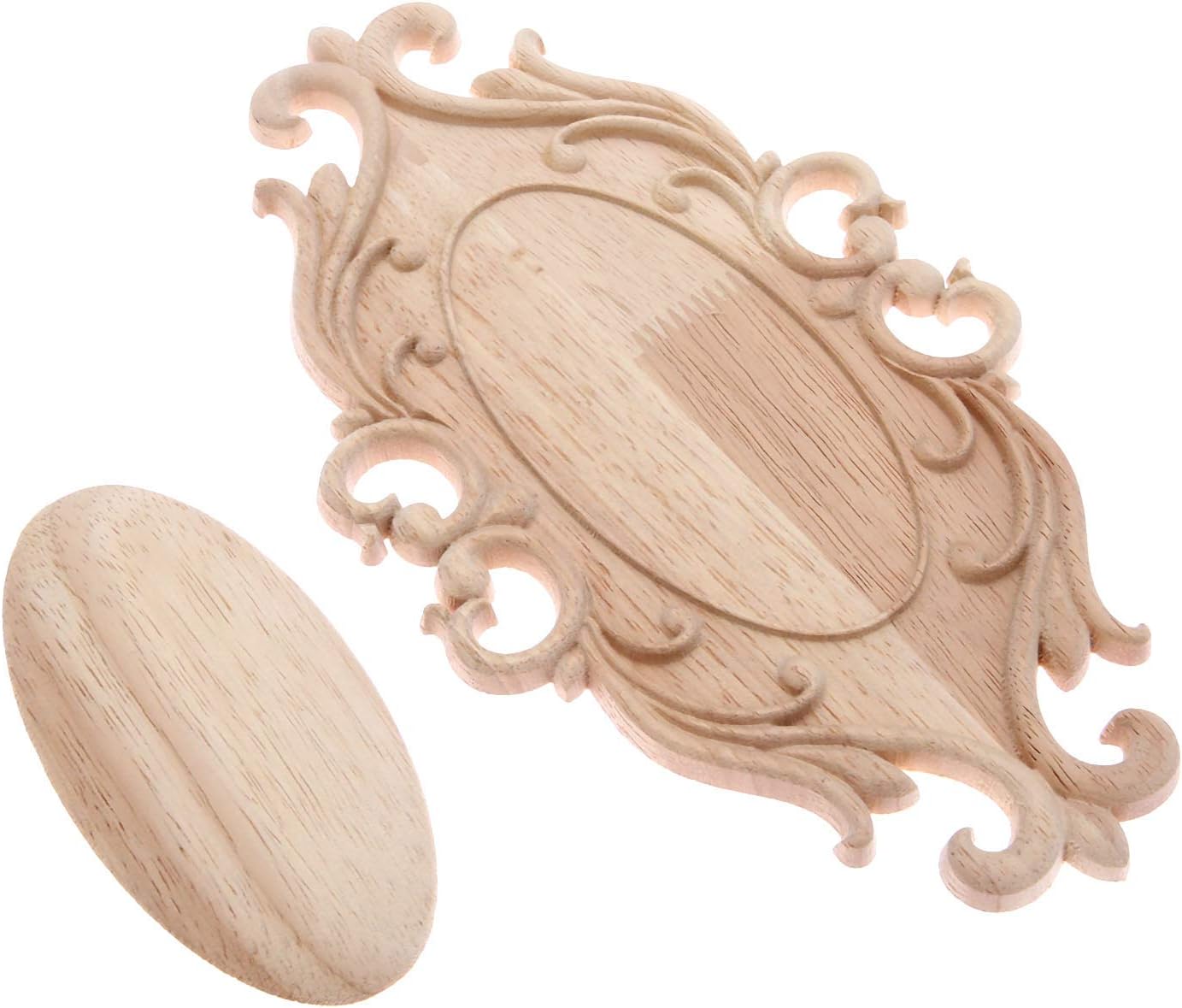 MUXSAM Wood Carved Corner Onlay Applique Oval Unpainted Furniture Frame Decorative 26x14.5cm, A#26x14.5cm